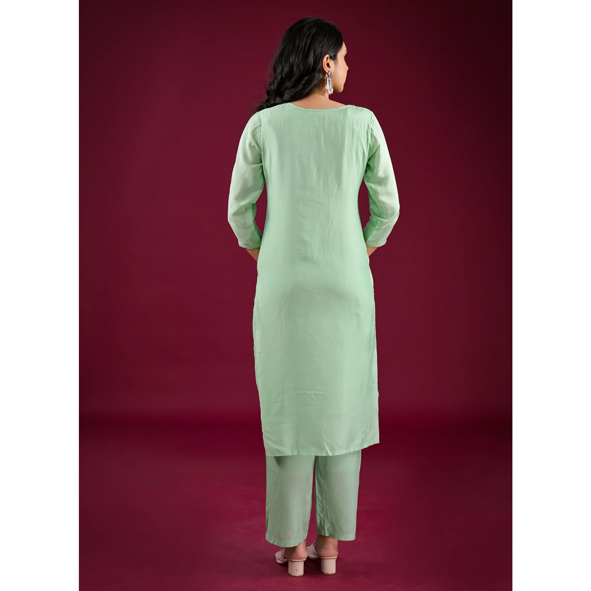 Pista Green Embroidered Muslin Straight Salwar Suit - Image 6
