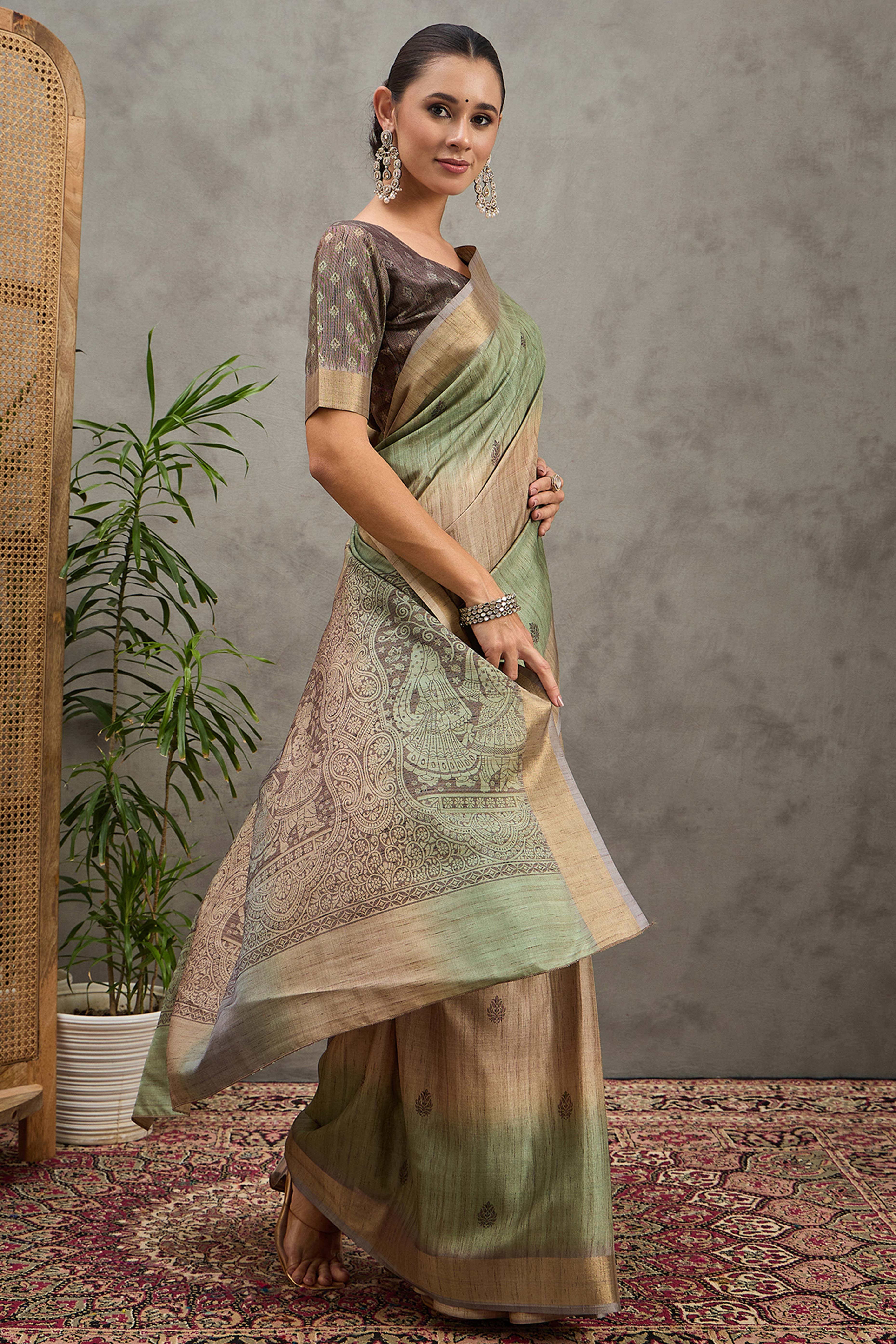 Pista Green Festive Wear Art Silk Saree Featuring Intricate Floral Weaving - Image 4
