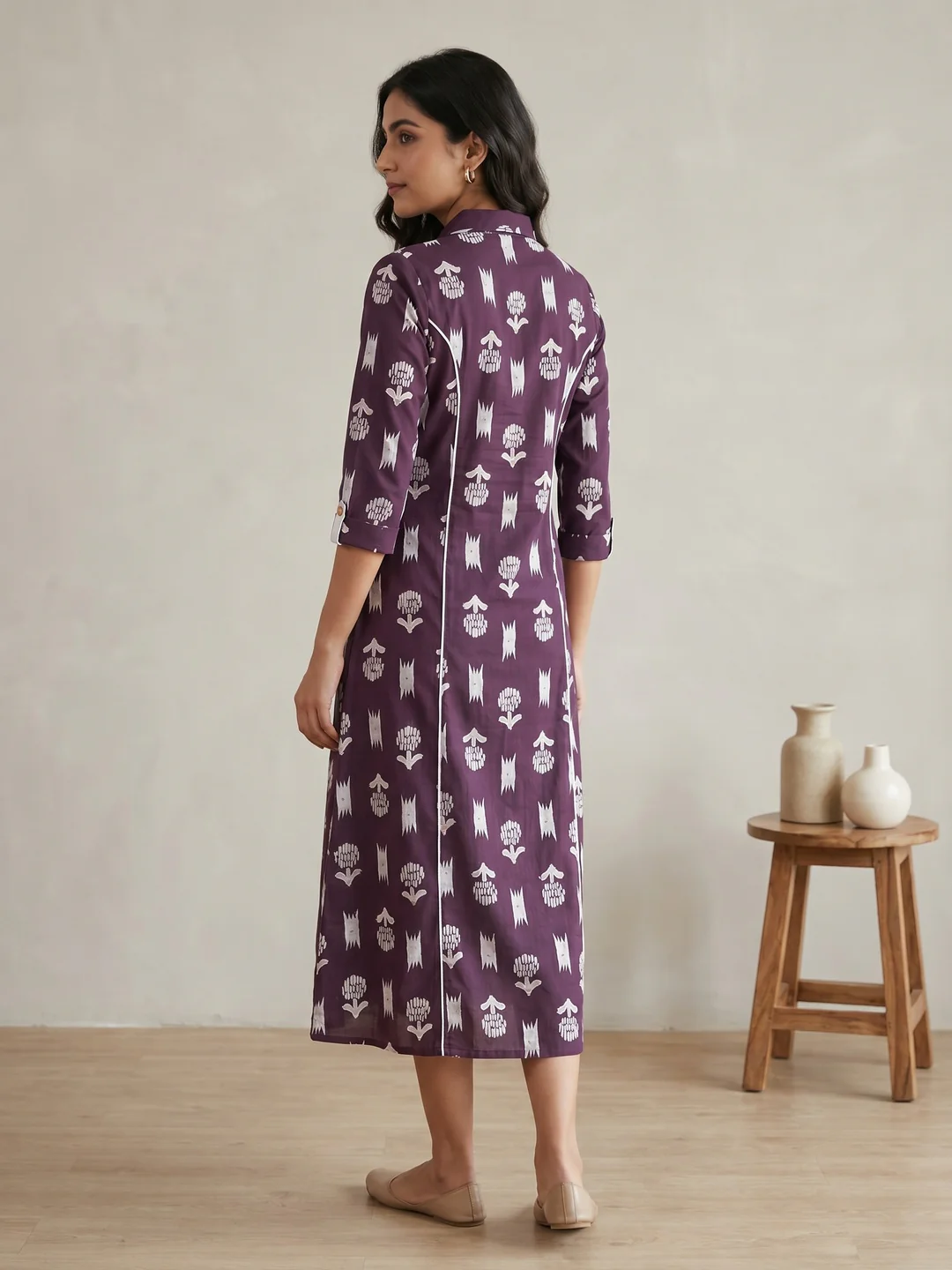 Plum Pure Cotton Abstract Printed Kurti - Image 3