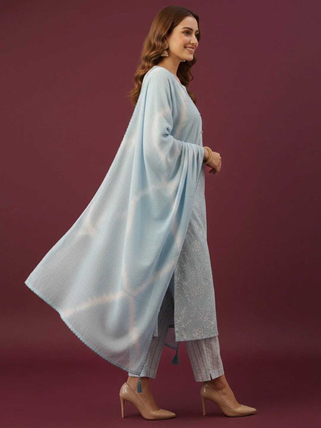 Powder Blue Floral Printed Pure Cotton Straight Salwar Suit for Elegant Day Wear - Image 3