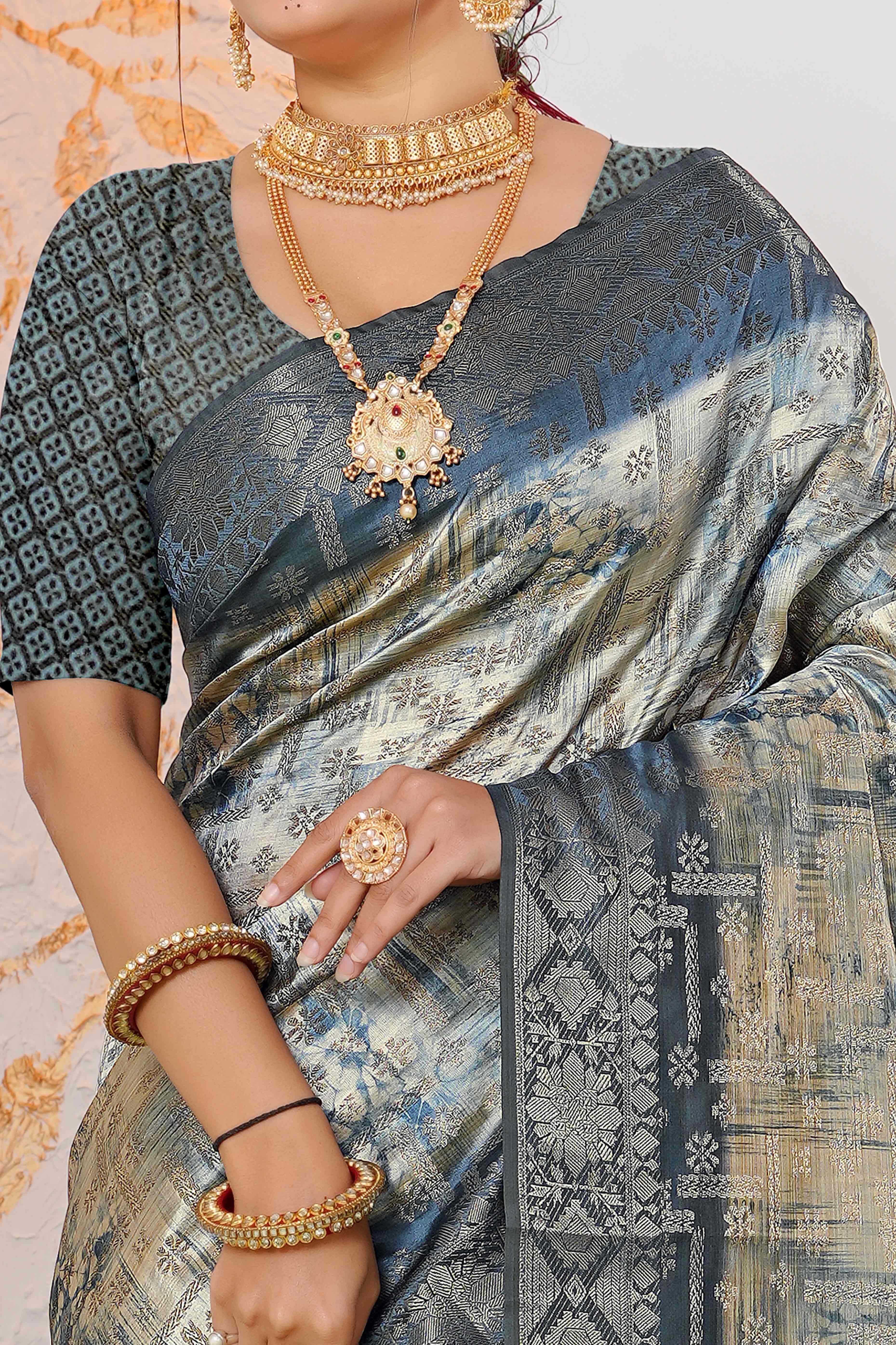 Premium Blue Woven & Digitally Printed Silk Saree with Stylish Tassel Pallu - Image 2