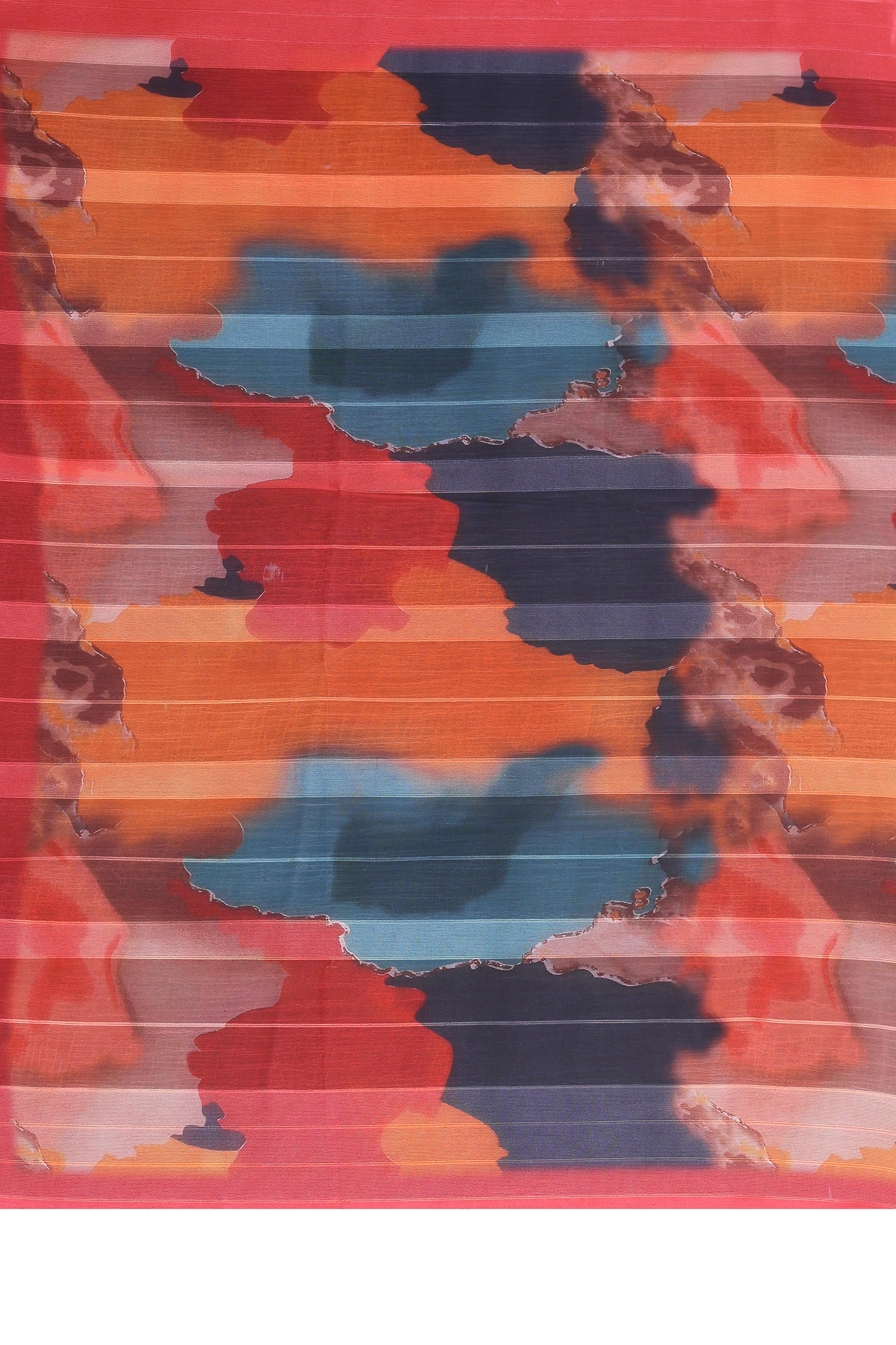 Premium Muticolor Digital Printed Georgette Saree Featuring Delicate Zari & Bright Striped - Image 7