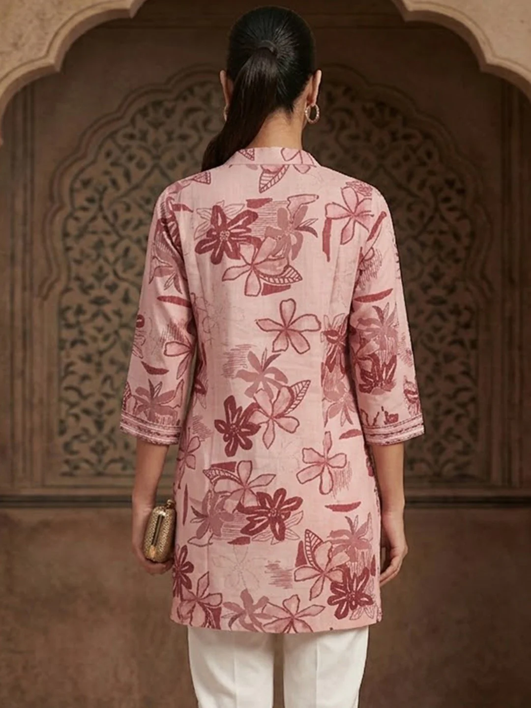 Premium Peach Rayon Top with Floral Design Elegant Casual Look - Image 4