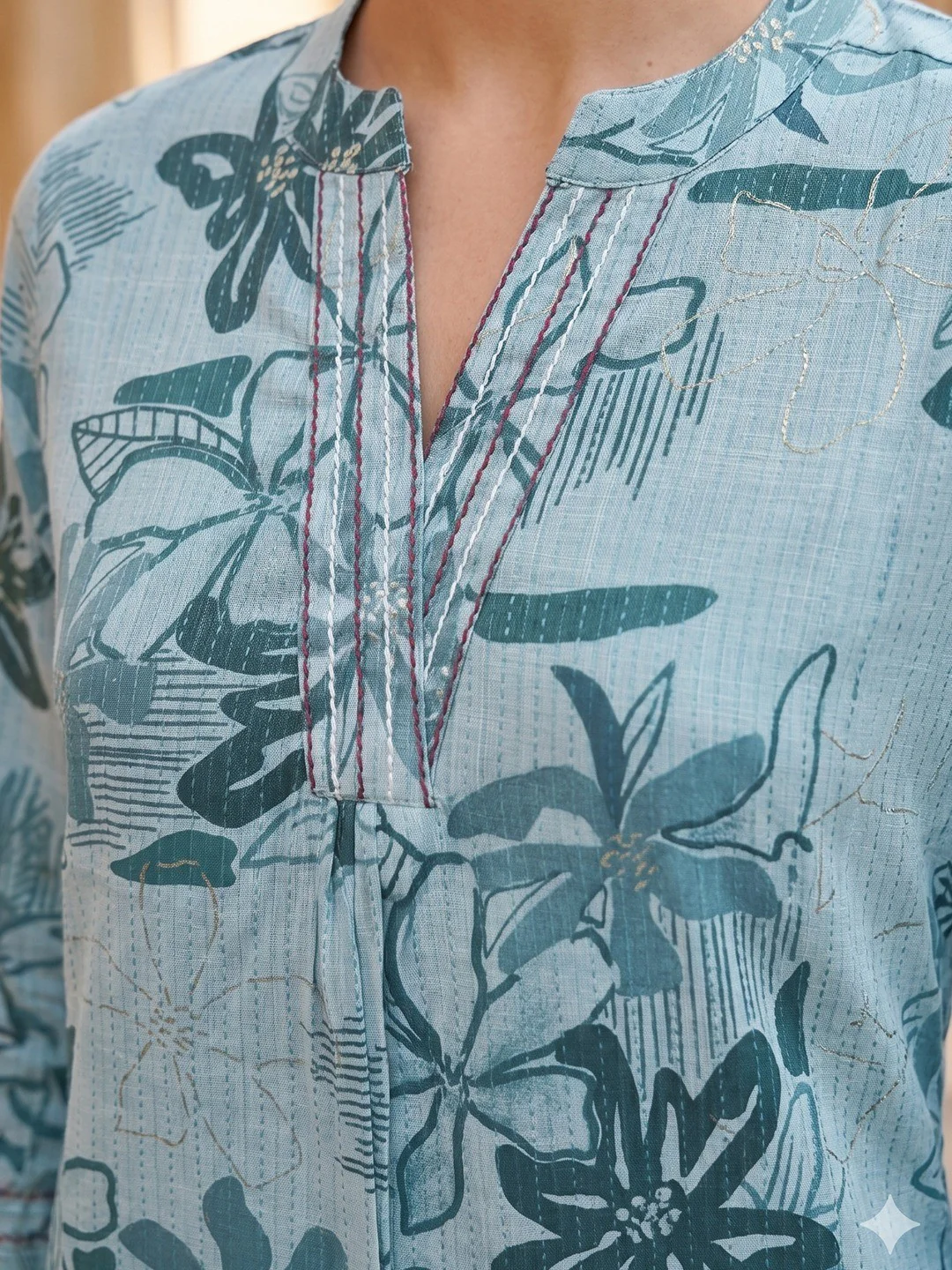 Premium Sea Green Rayon Top with Floral Design Elegant Casual Look - Image 5