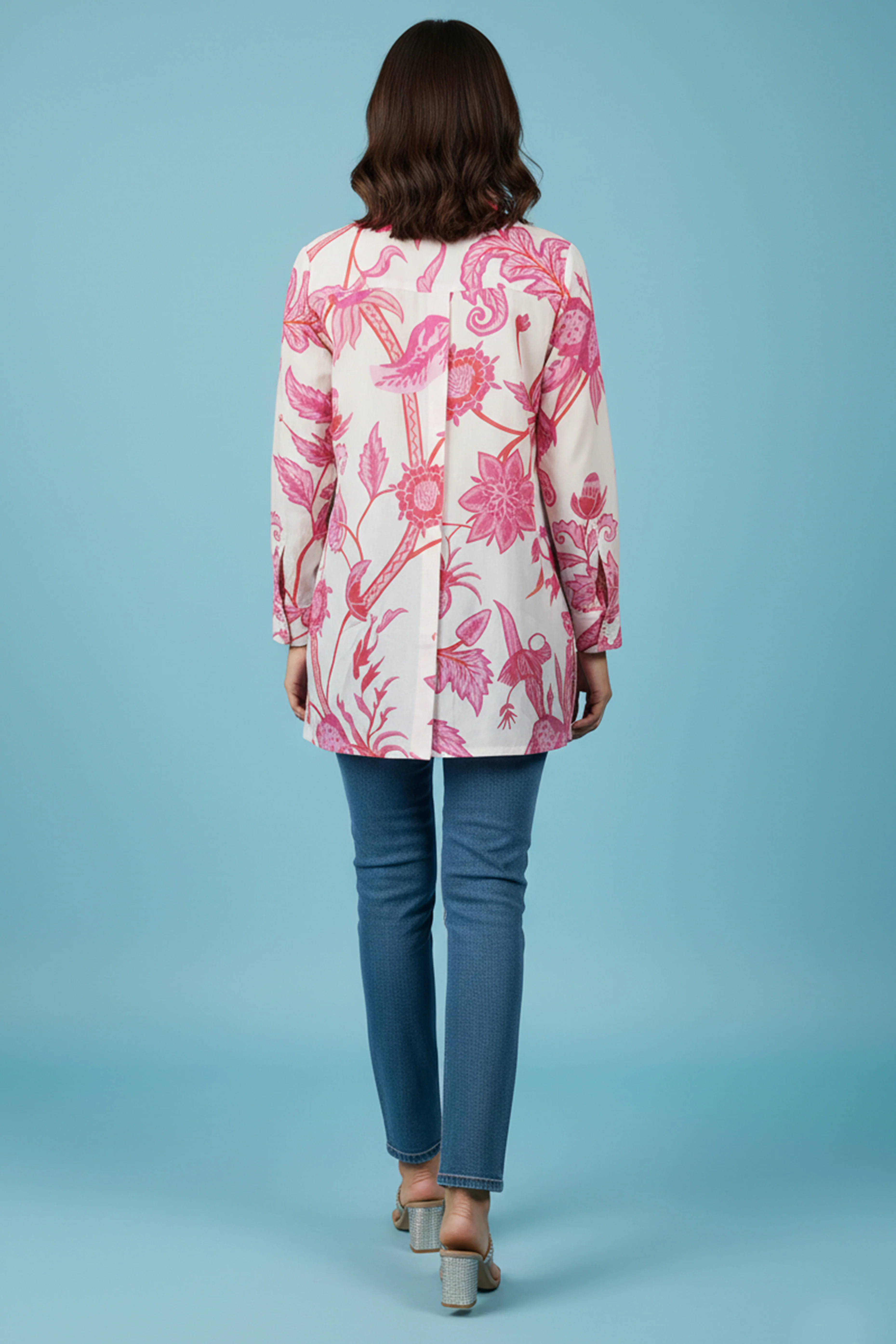 Professional Pink Muslin Shirt Top with Subtle Floral Prints for Everyday Office - Image 3