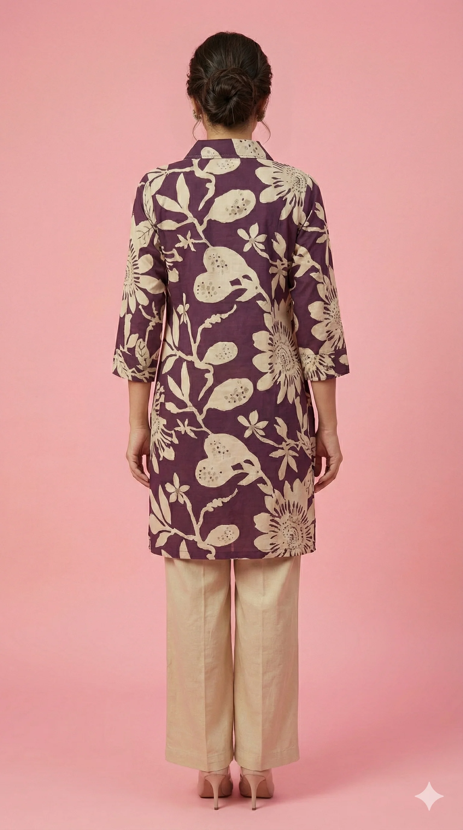 Purple Angrakha Overlap Kurta Floral Printed Muslin Co Ord Set Party Wear - Image 3