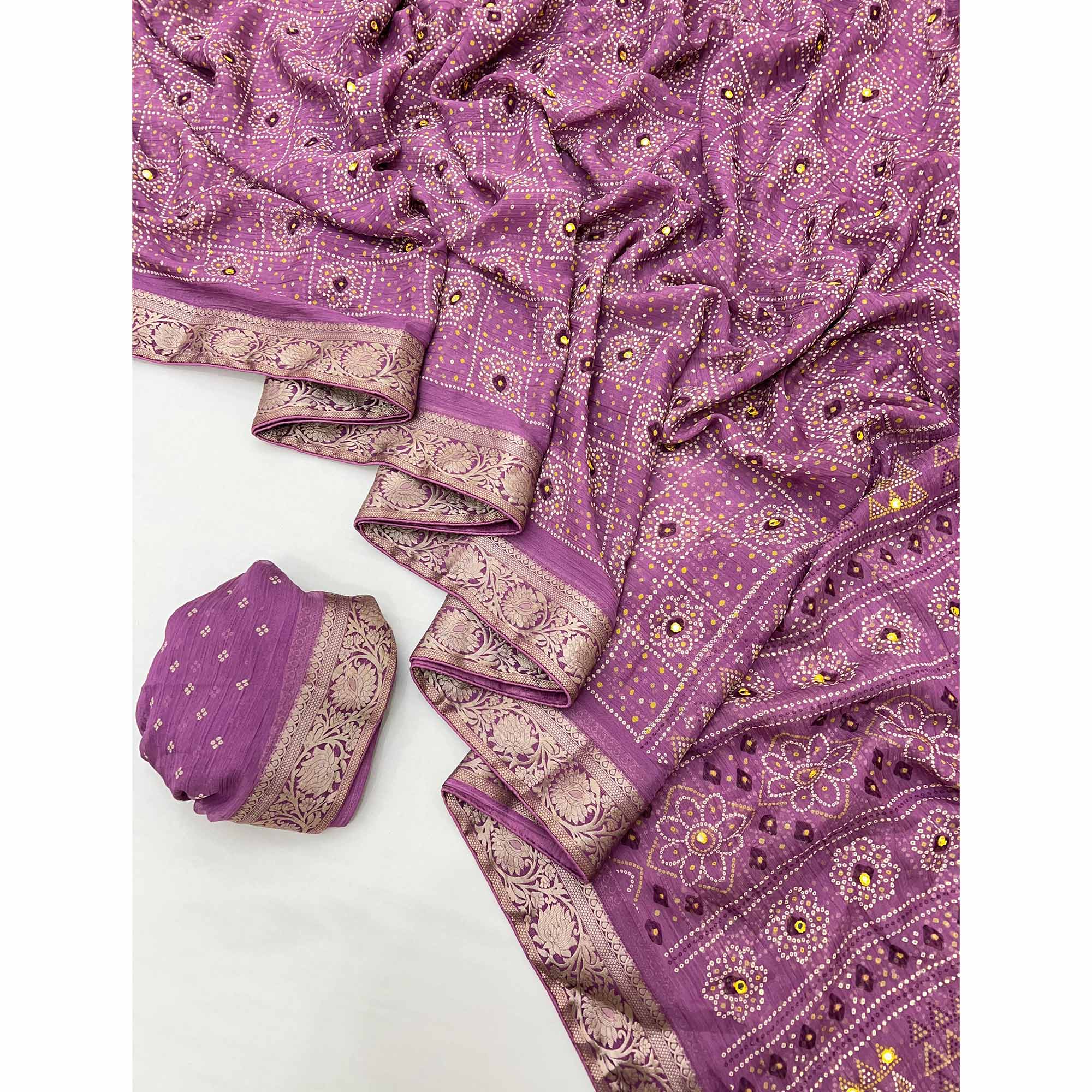 Purple Bandhani Printed Chiffon Saree - Image 3