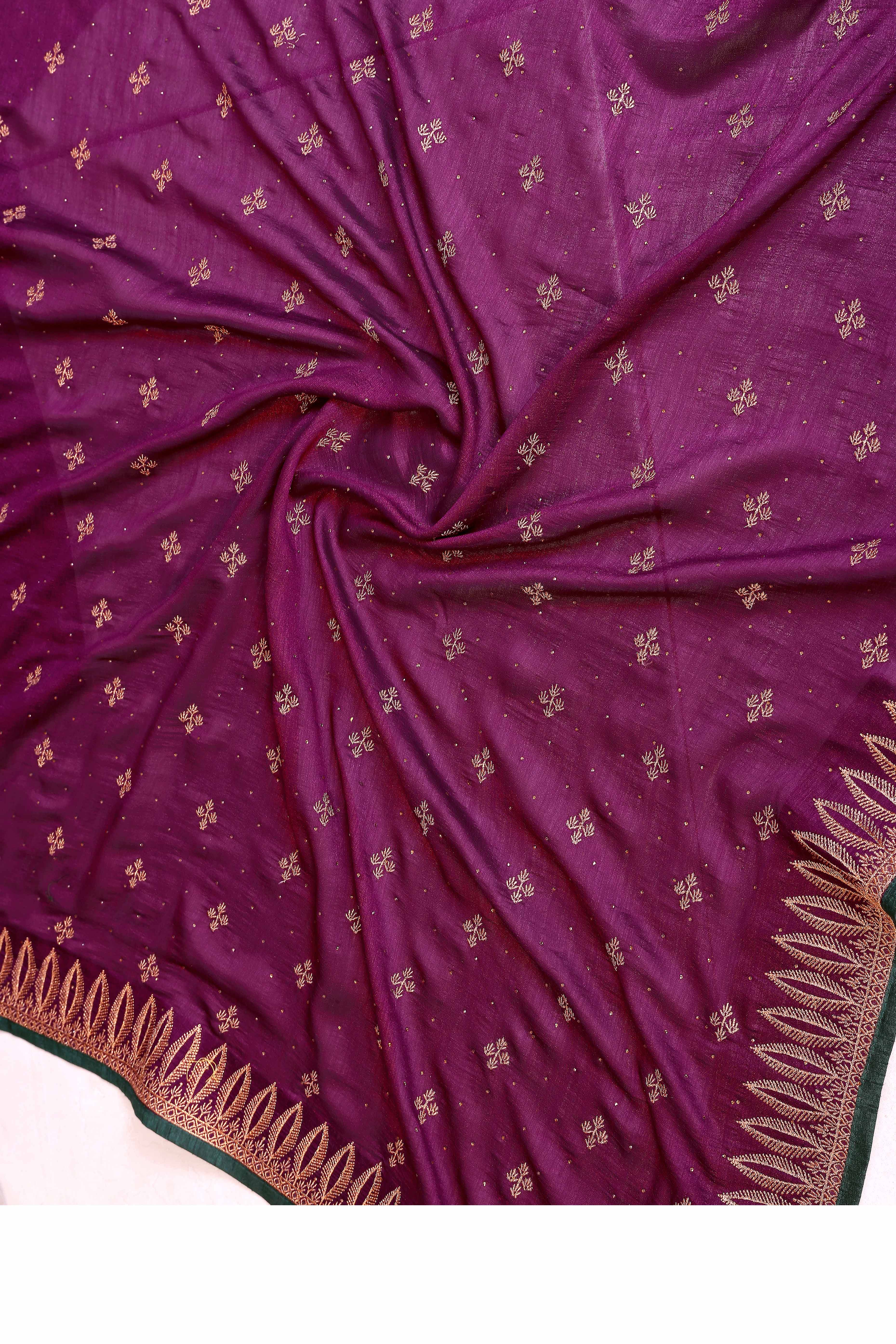 Purple Designer Vichitra Silk Saree Enhanced with Delicate Thread Work Embroidery - Image 8
