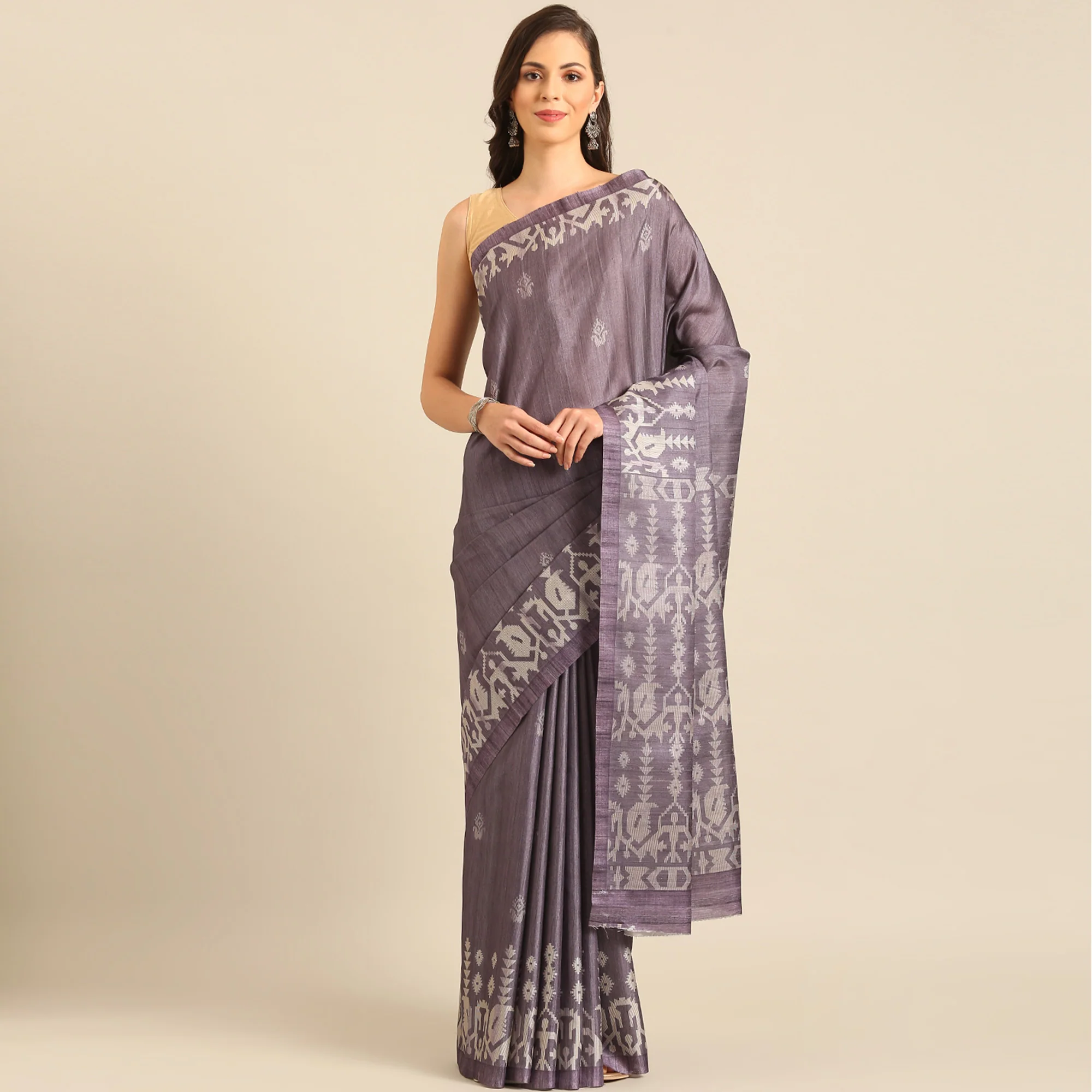 Purple Digital Print Cotton Blend Saree - Image 2