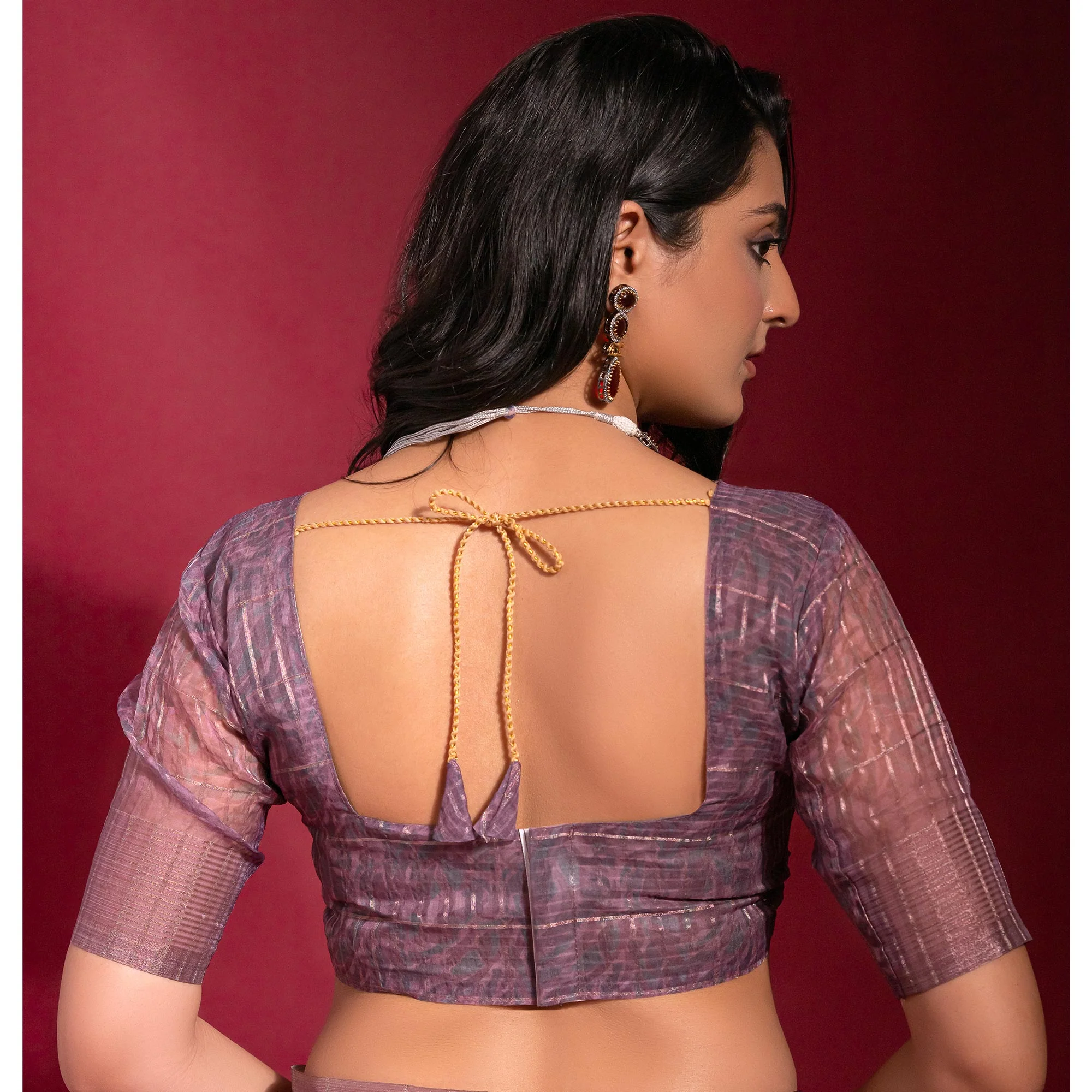Purple Digital Printed With Zari Work Linen Saree - Image 6