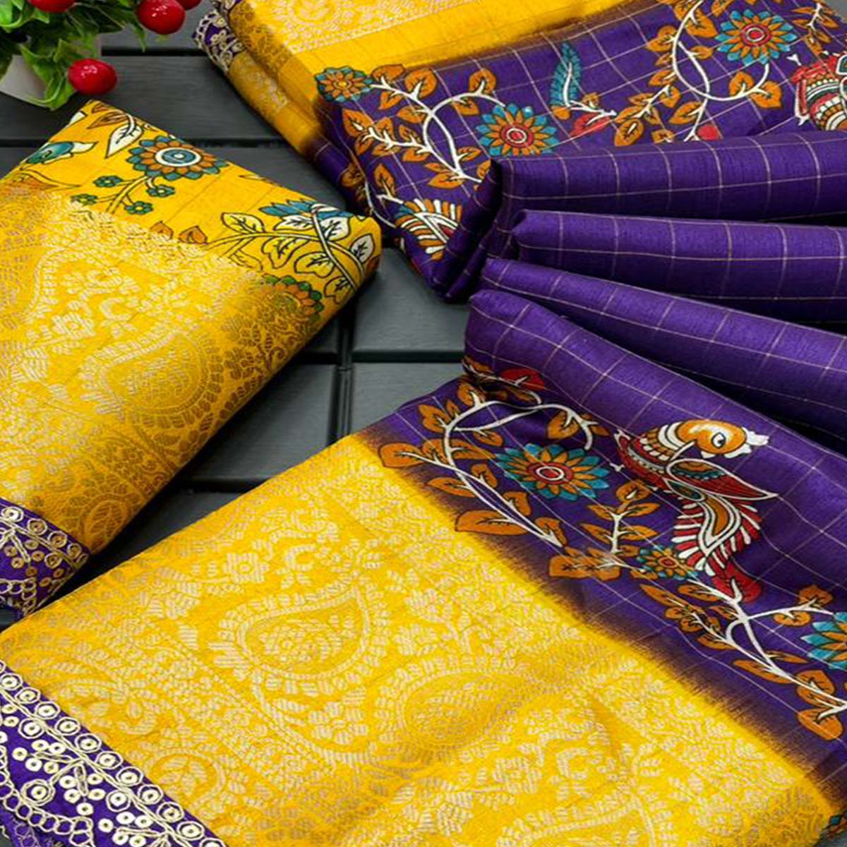 Purple Dola Silk Saree Featuring Soft Printed Detailing and a Rich Sequins Border Highlight - Image 2