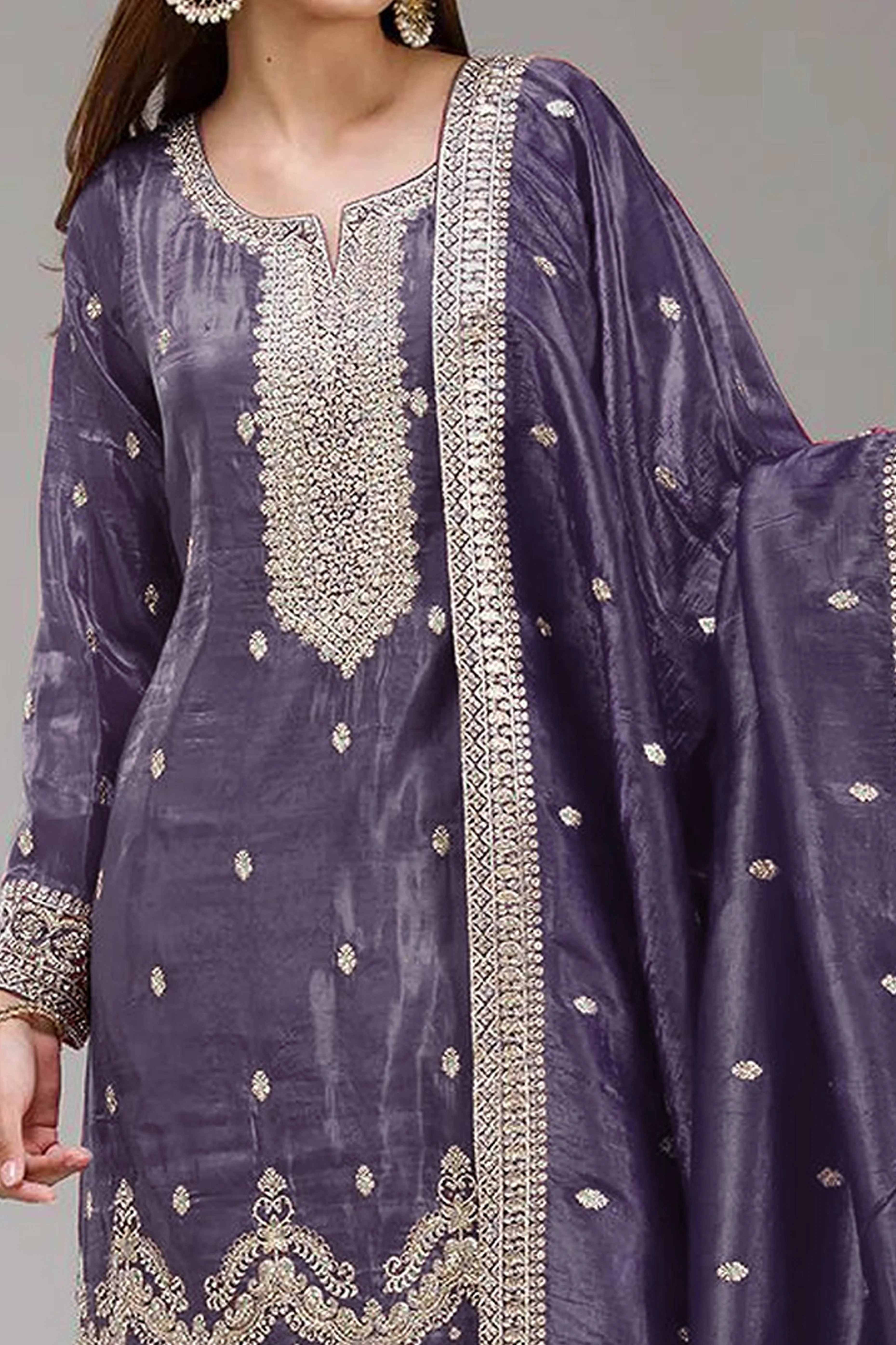 Purple Embroidered Georgette Palazzo Style Semi-Stitched Salwar Suit for Graceful Occasions - Image 2
