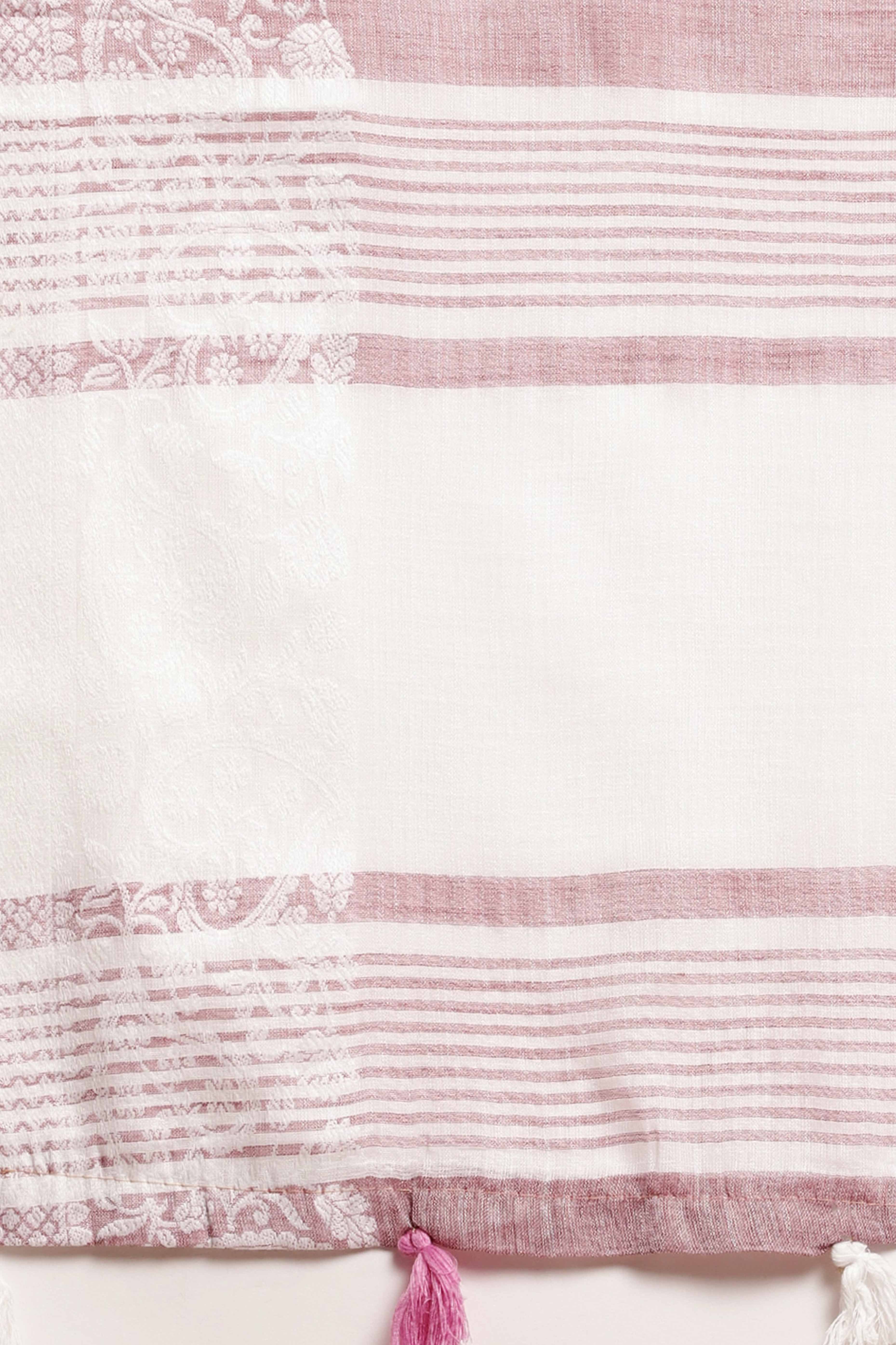 Purple Festive Linen Weaving Saree with Silver Zari Border & Pallu - Image 8