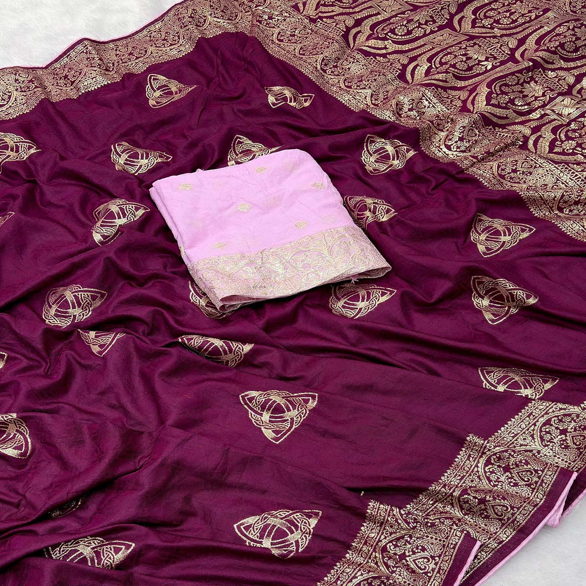 Purple Festive Wear Muslin Soft Saree Enriched with Intricate Meenakari Zari Designs - Image 2