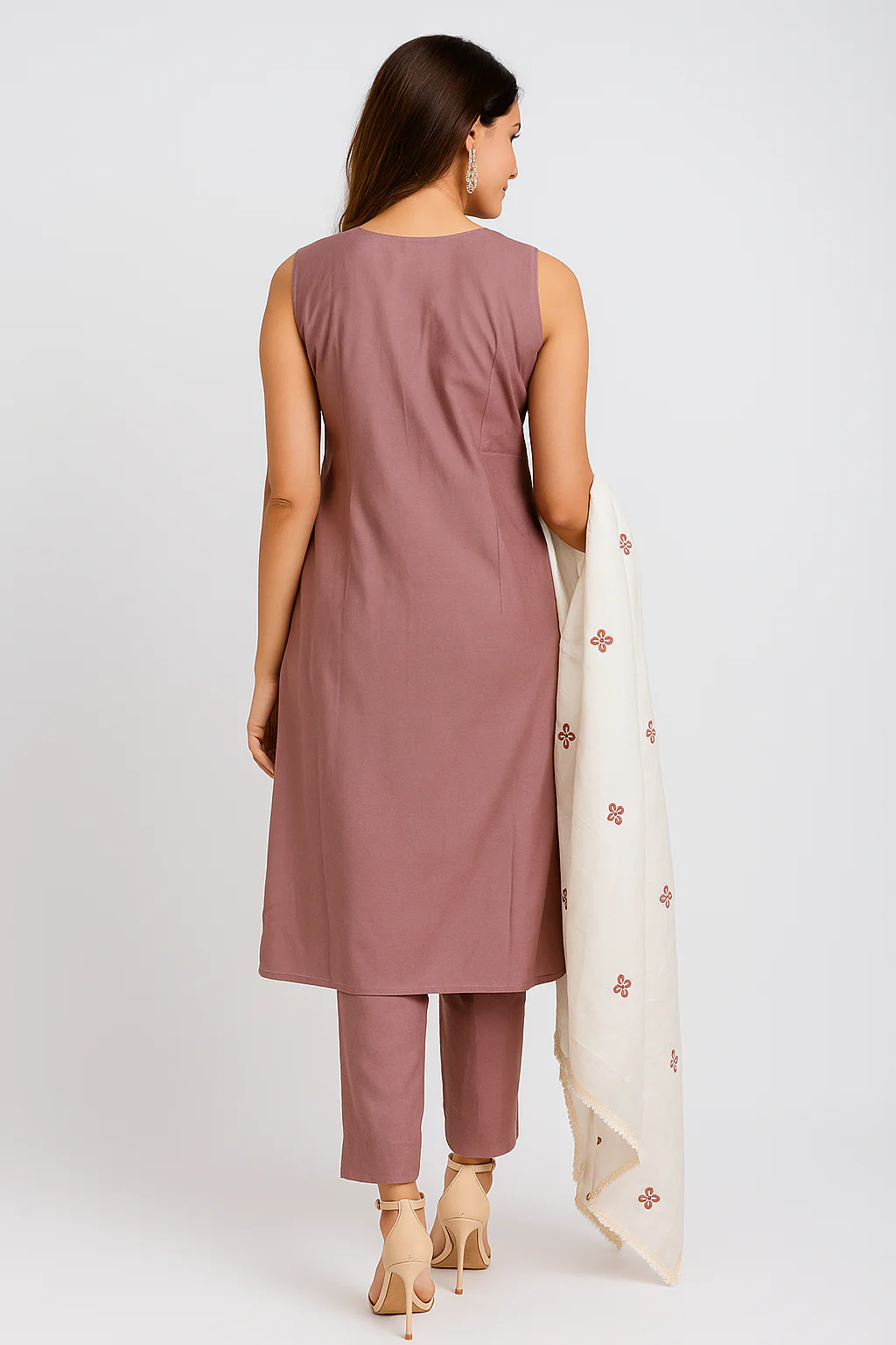 Purple Floral Embroidered Cotton Silk Straight Salwar Suit - Image 3