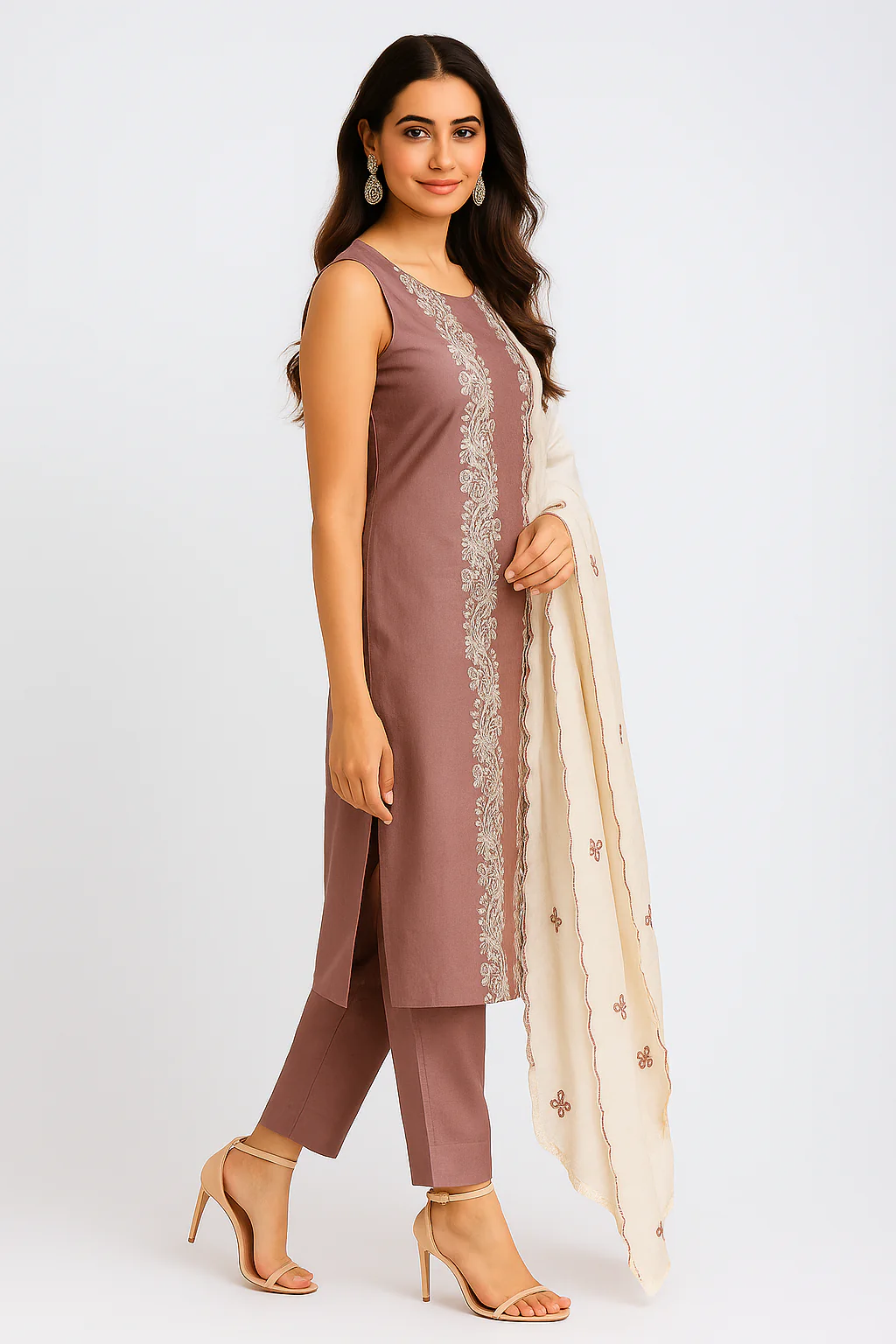 Purple Floral Embroidered Cotton Silk Straight Salwar Suit - Image 4