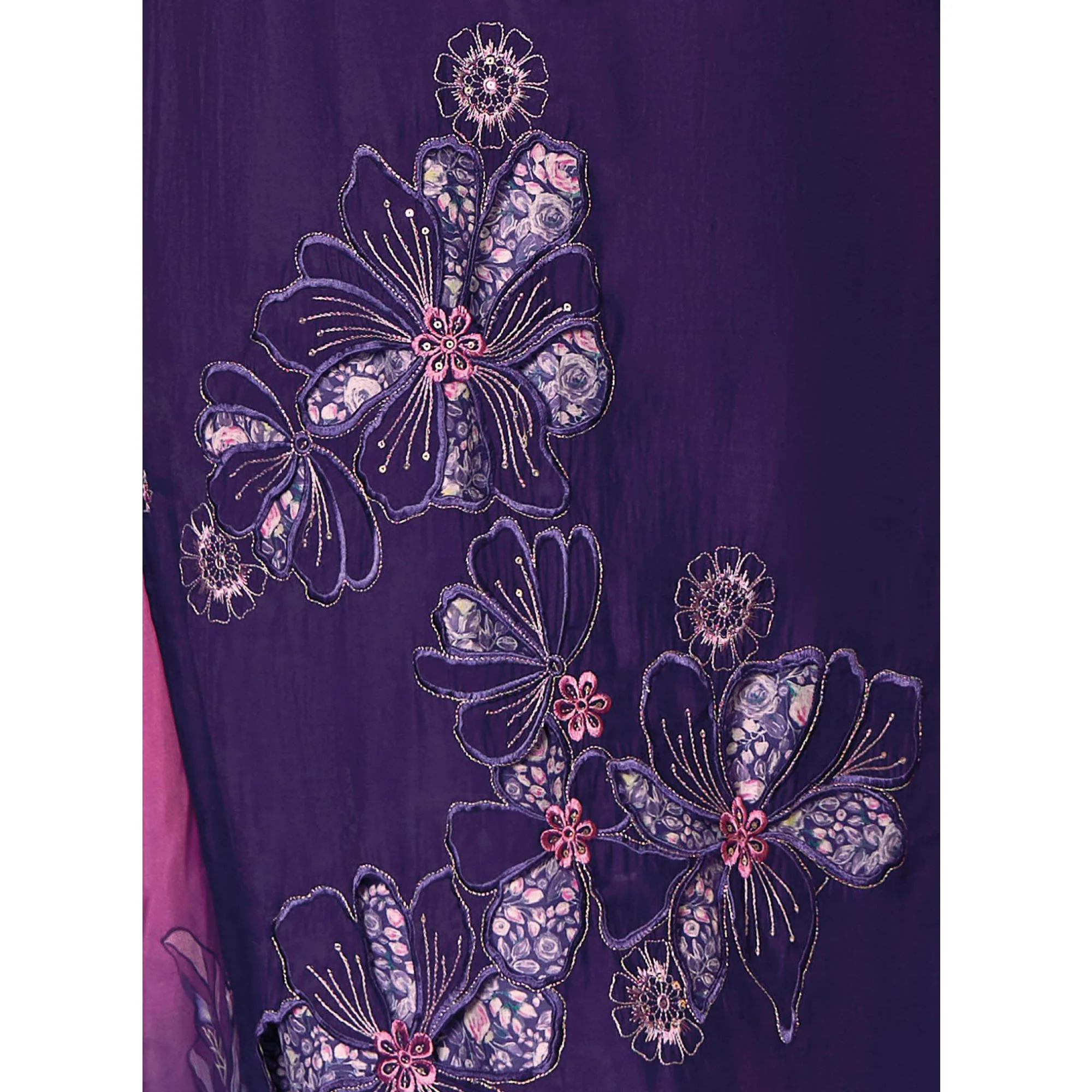 Purple Floral Handwork Embroidered Viscose Salwar Suit - Image 5