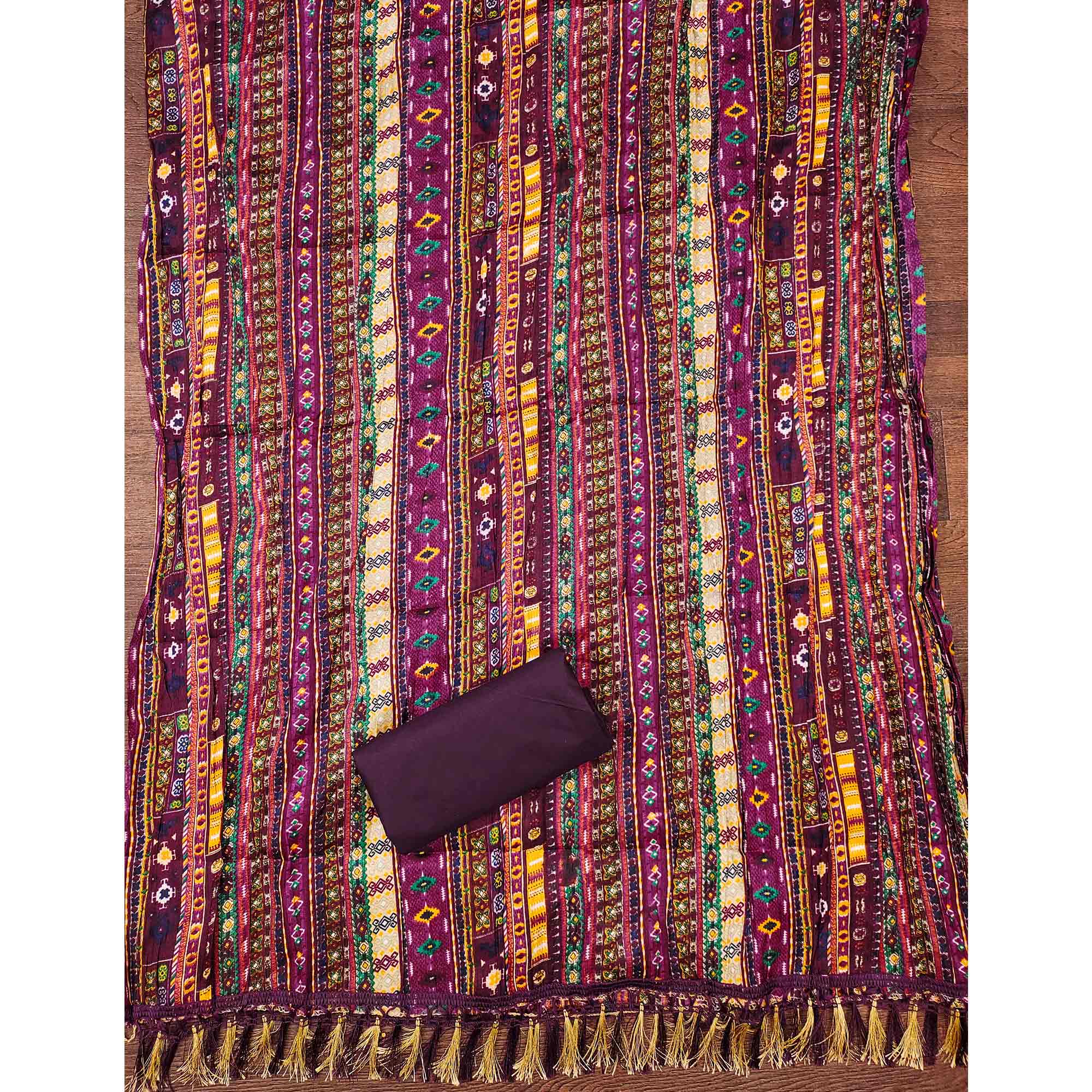 Purple Floral Sequins Embroidered Cotton Silk Dress Material - Image 5