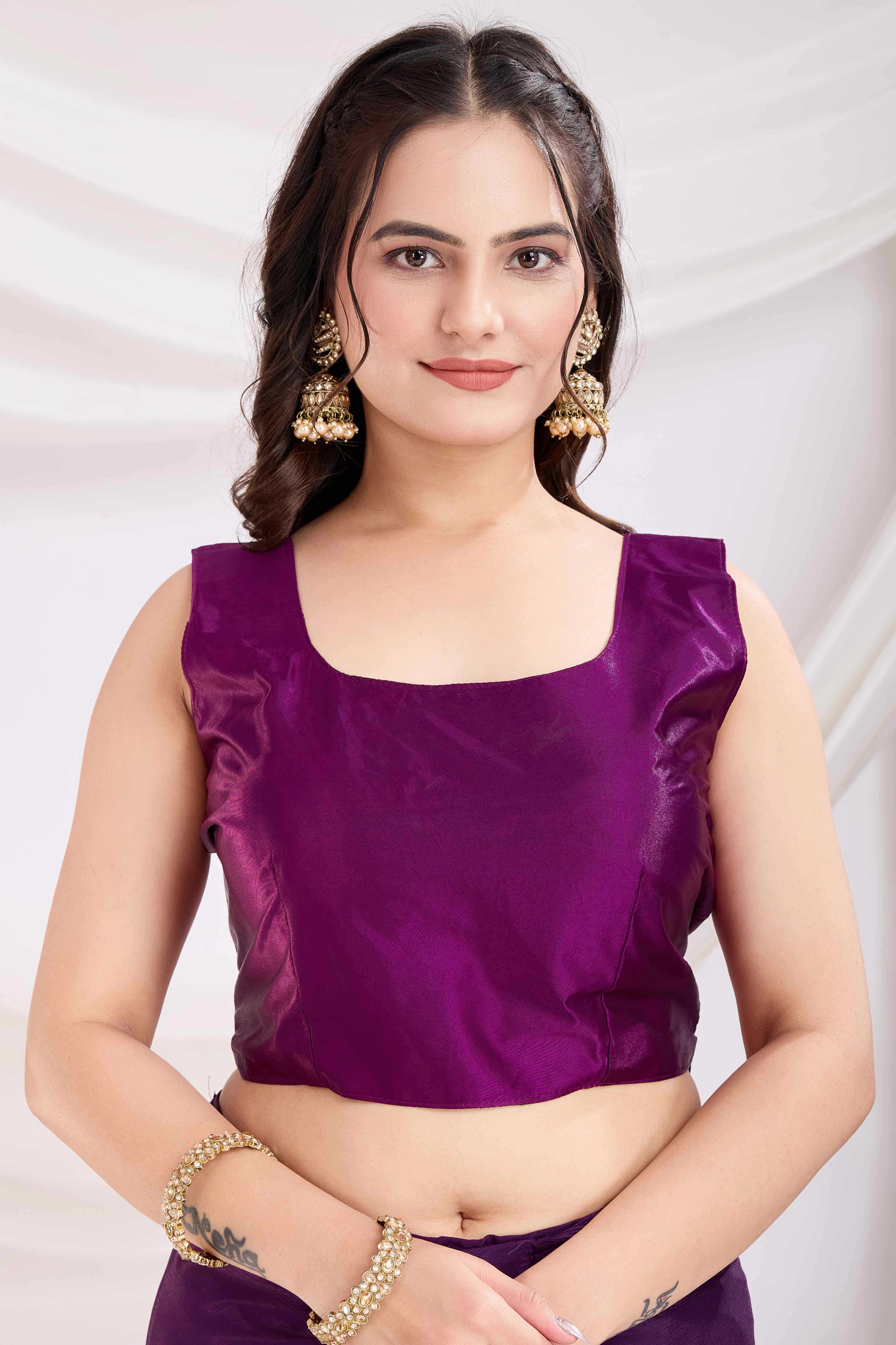 Purple Floral Swarovski Work Rangoli Art Silk Ready To Wear Saree - Image 6