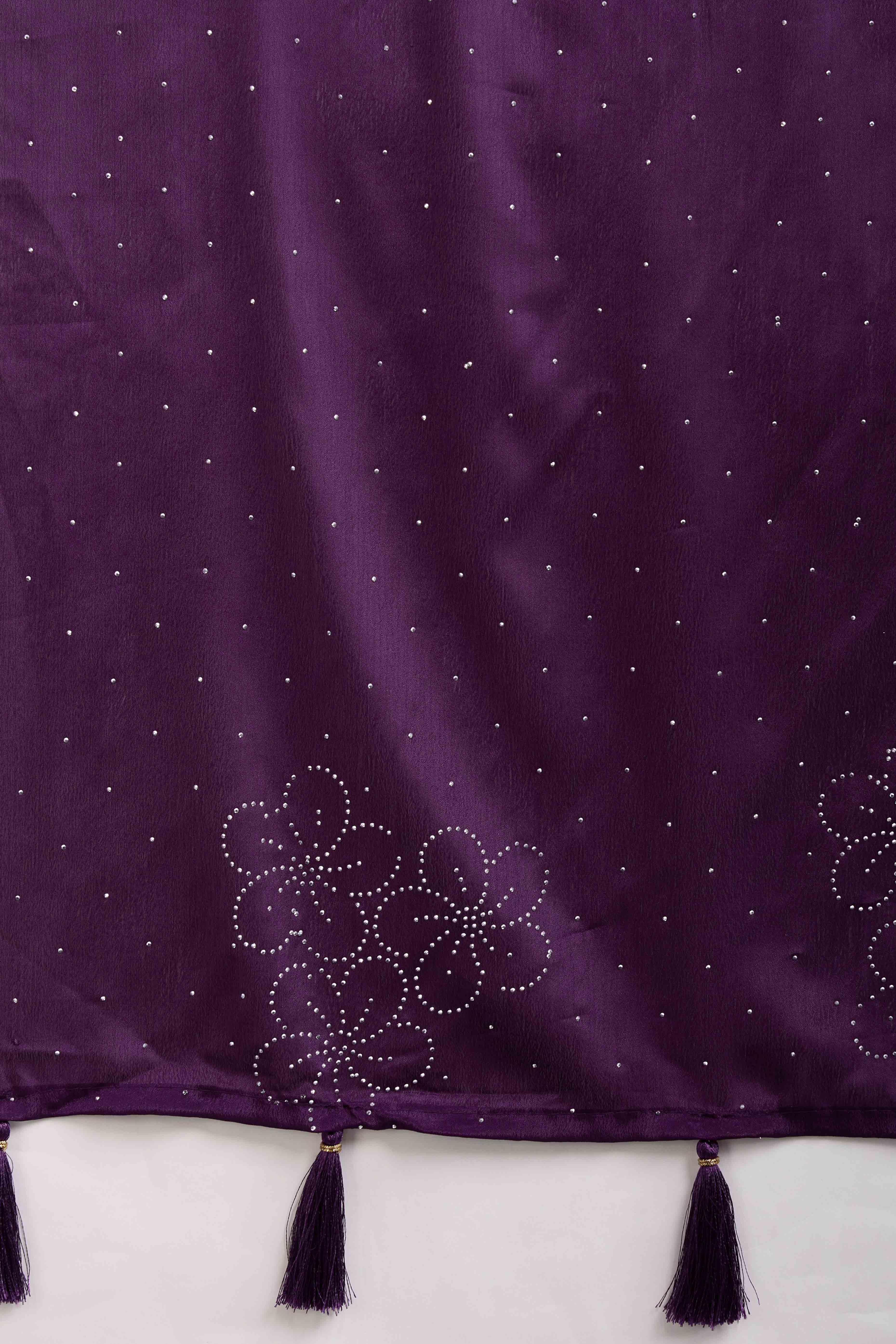 Purple Floral Swarovski Work Rangoli Art Silk Ready To Wear Saree - Image 8