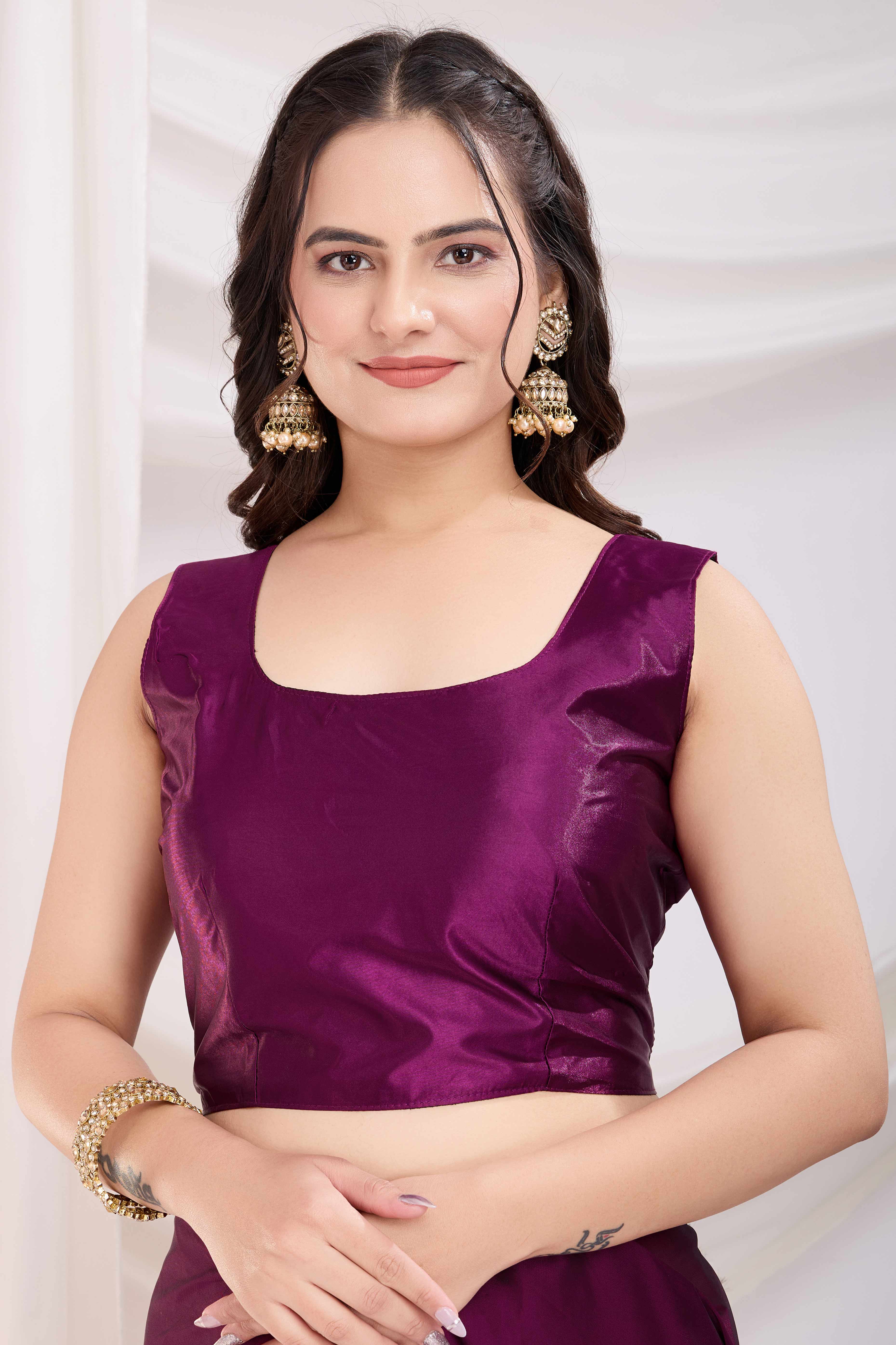 Purple Floral Swarovski Work Rangoli Art Silk Ready To Wear Saree - Image 7