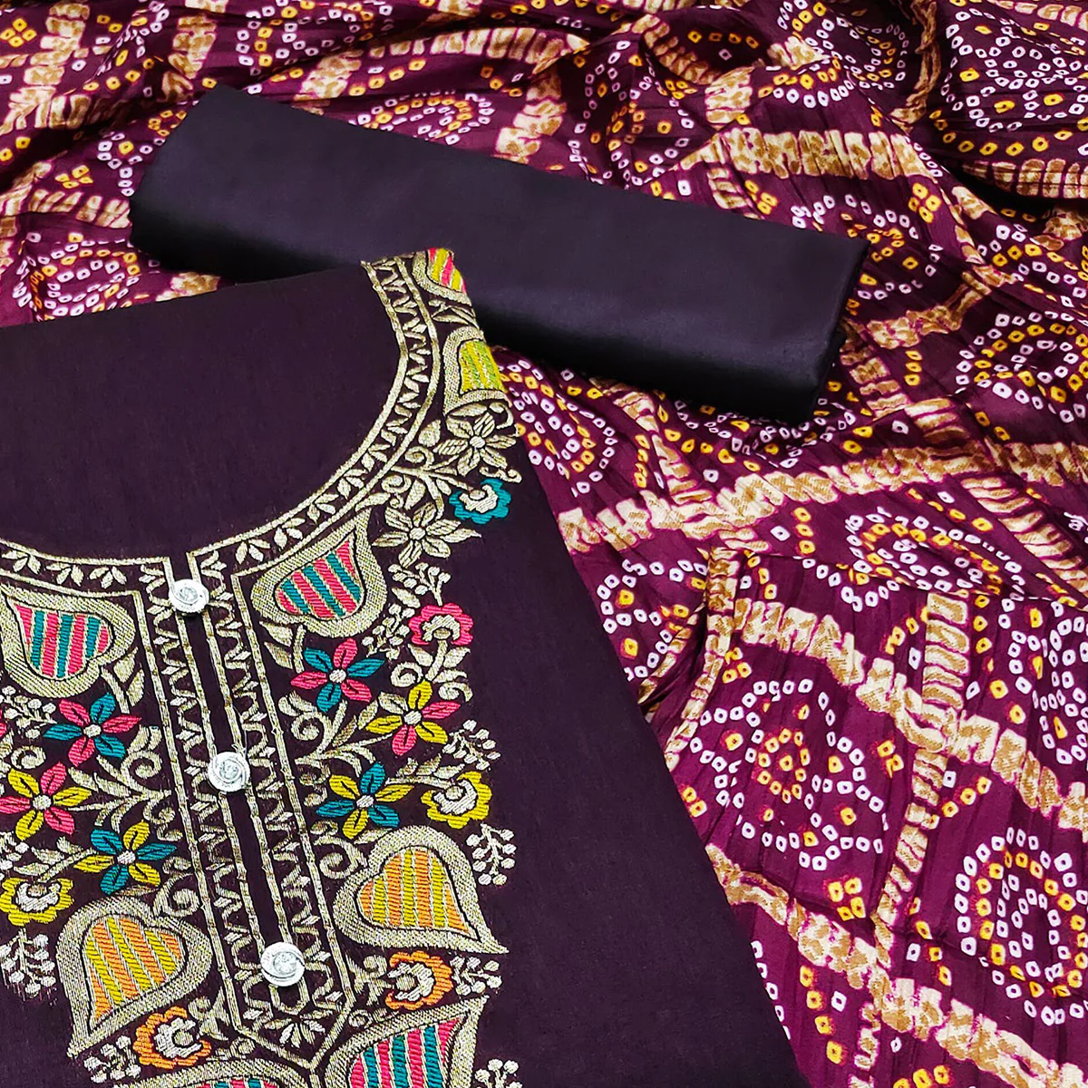 Purple Floral Woven Chanderi Jacquard Dress Material - Image 2