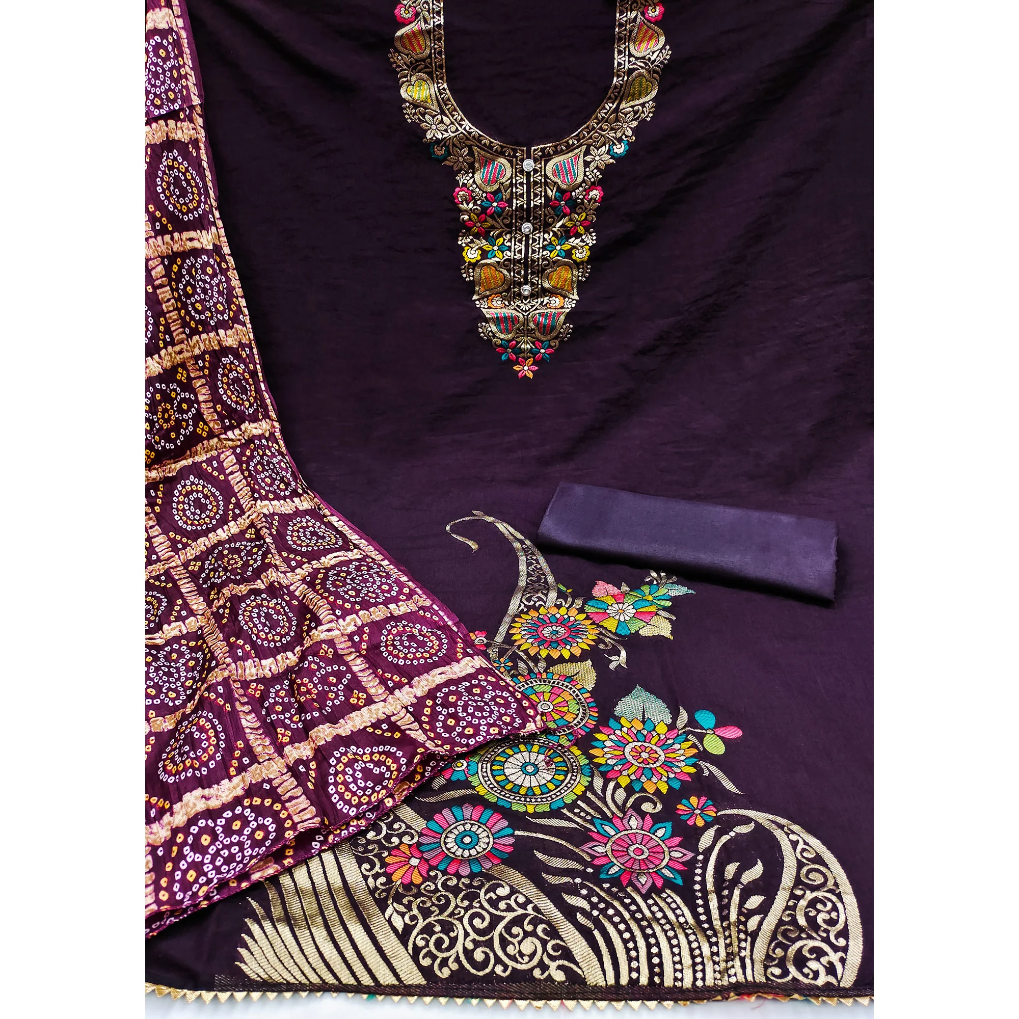 Purple Floral Woven Chanderi Jacquard Dress Material - Image 4