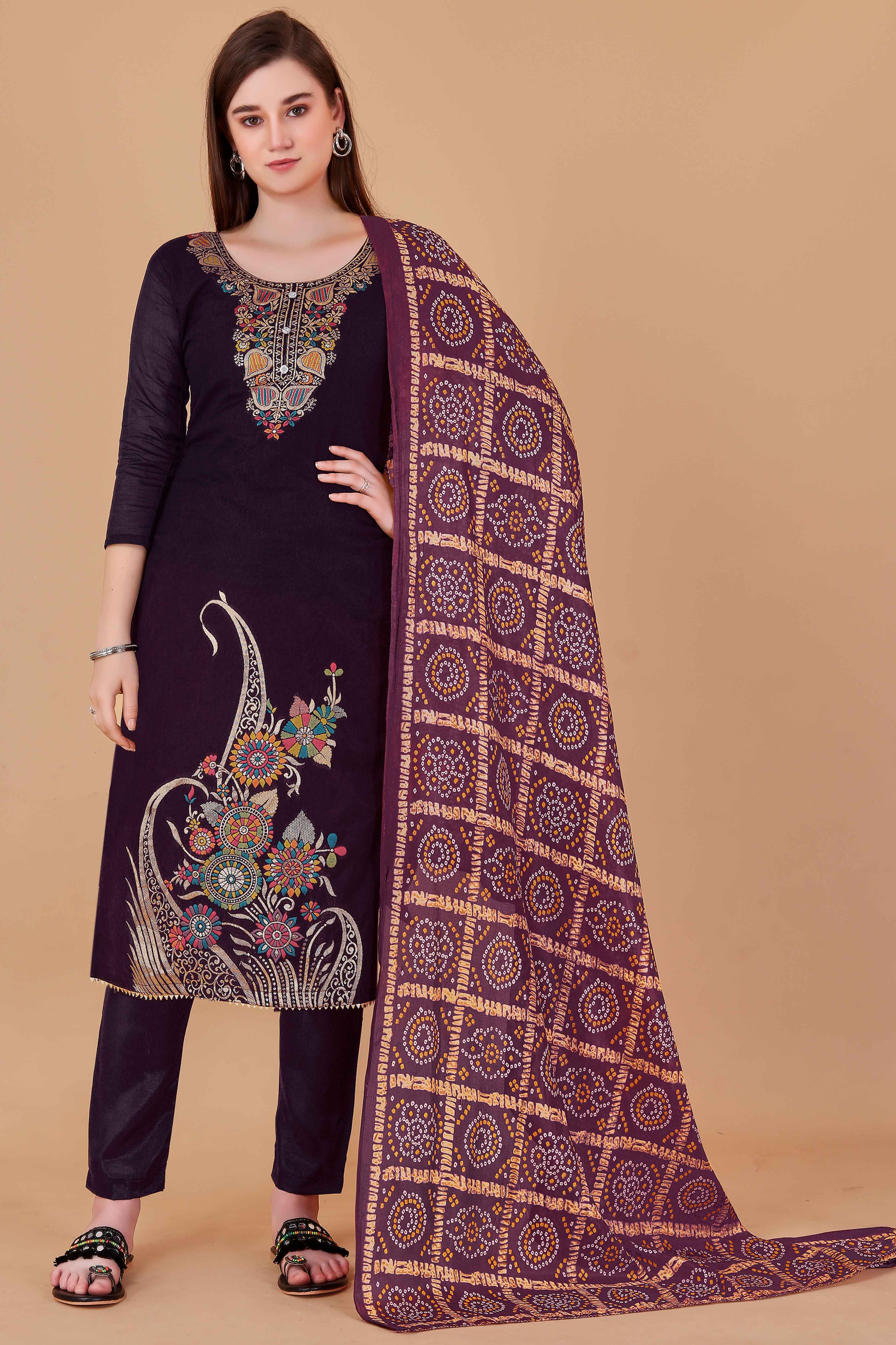 Purple Floral Woven Chanderi Jacquard Dress Material - Image 5