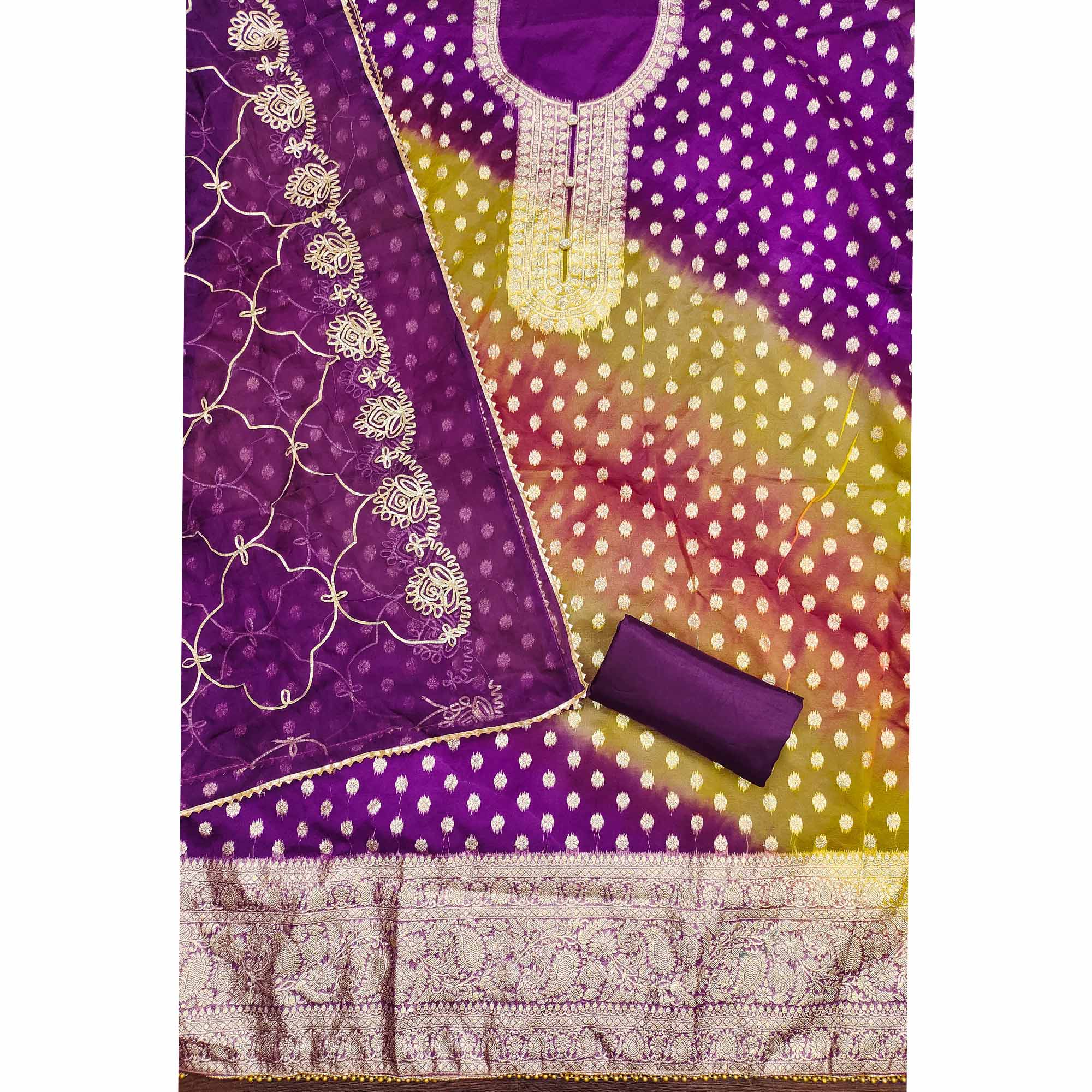 Purple Floral Woven Organza Jacquard Dress Material - Image 4