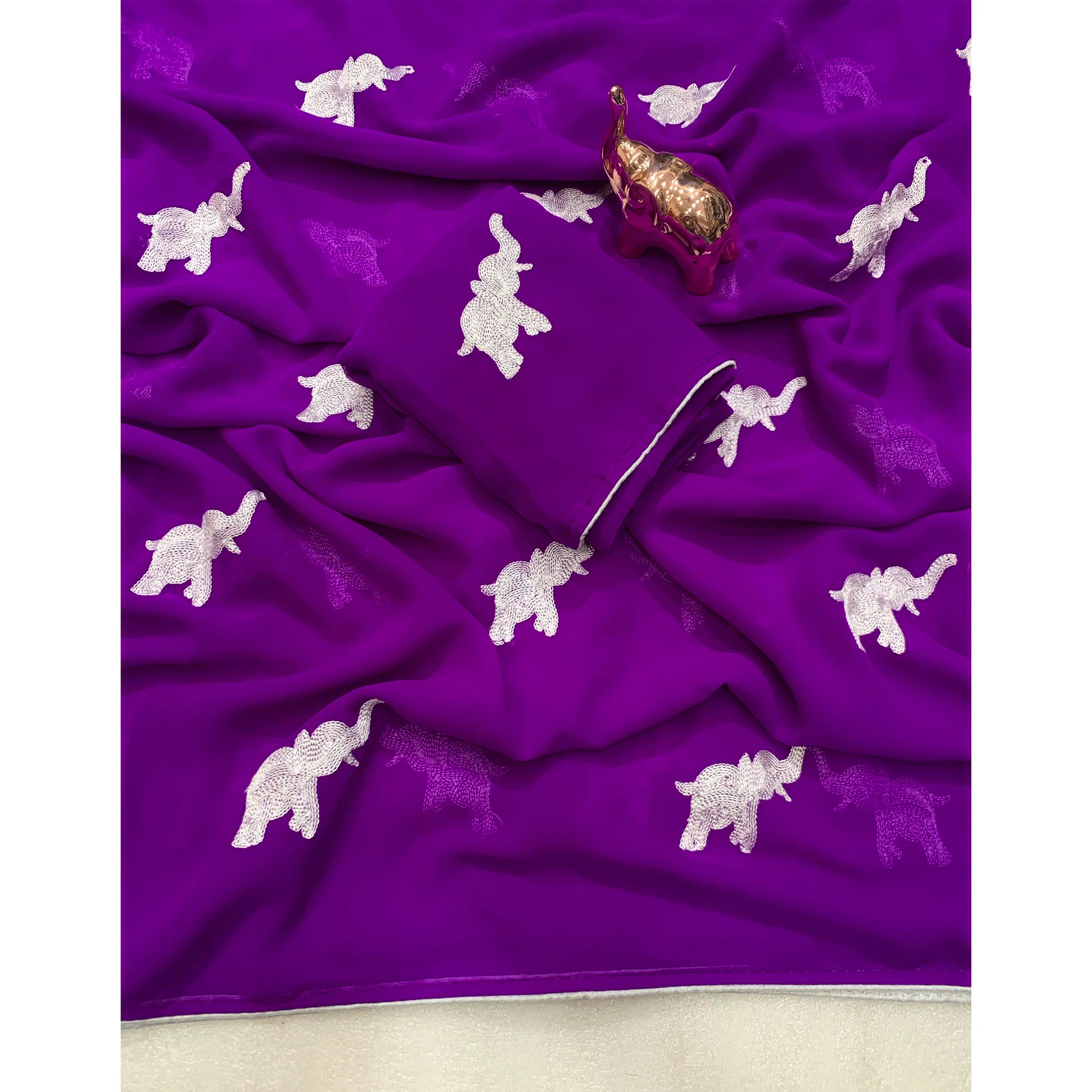 Purple Georgette Saree Featuring Exquisite Elephant Embroidery - Image 3