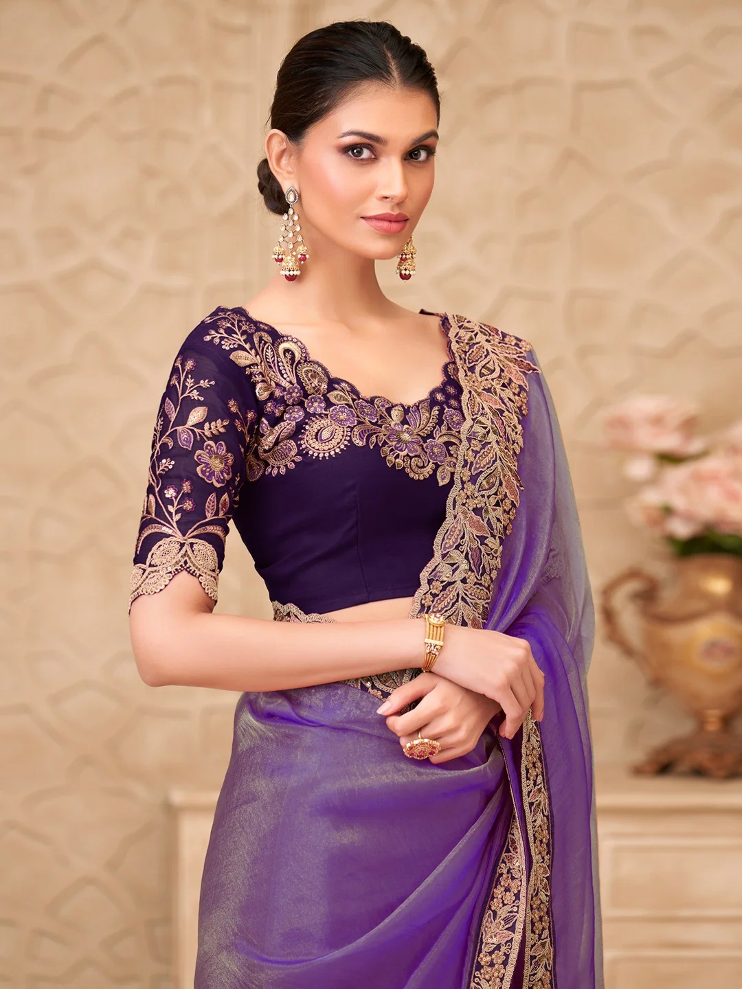 Purple Georgette Saree with Elegant Embroidered Work and Modern Ethnic Appeal - Image 4