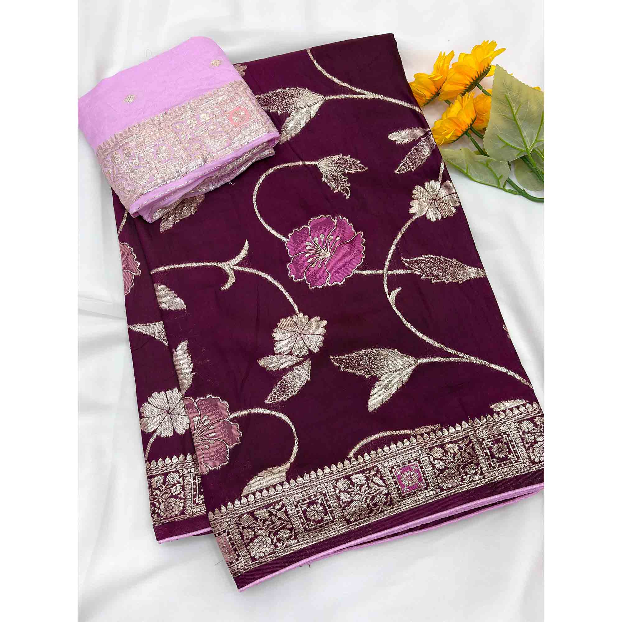 Purple Graceful Soft Muslin Saree Highlighted with Premium Meenakari Zari Work - Image 3