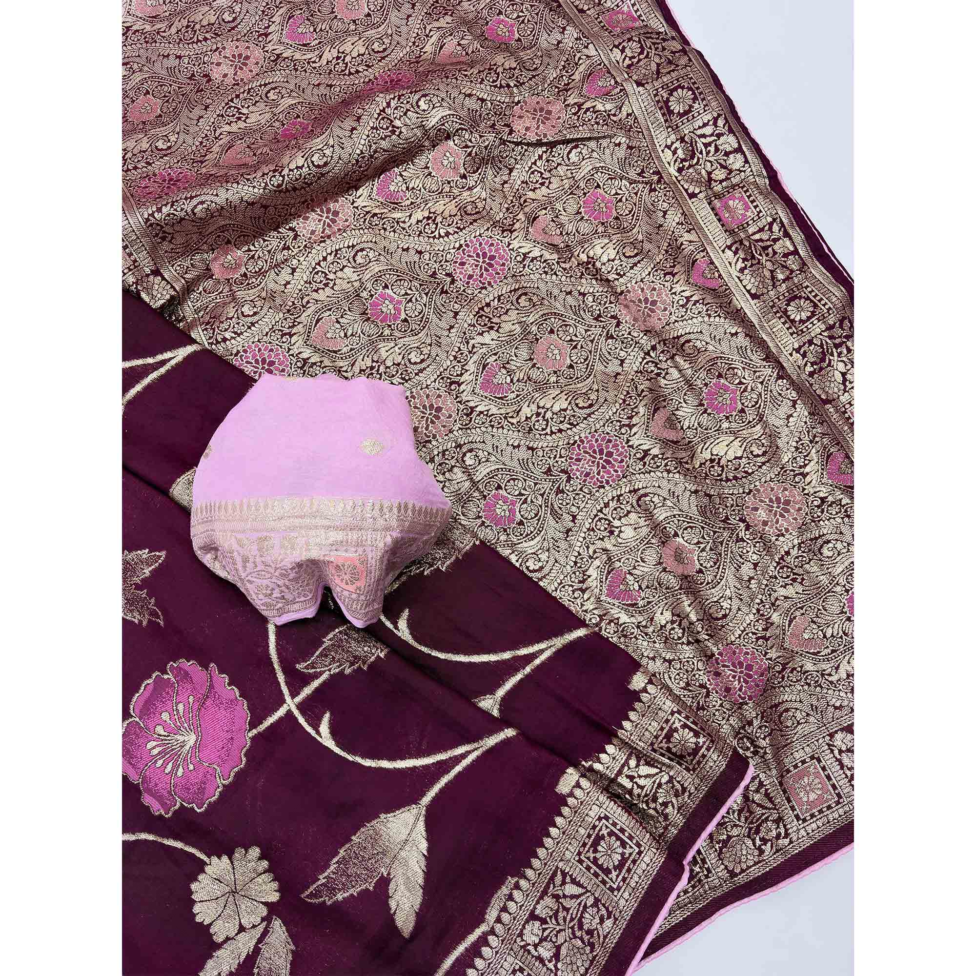 Purple Graceful Soft Muslin Saree Highlighted with Premium Meenakari Zari Work - Image 4