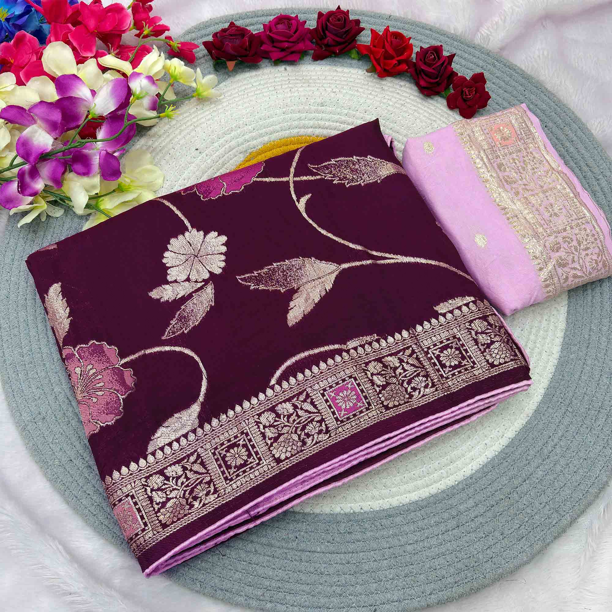 Purple Graceful Soft Muslin Saree Highlighted with Premium Meenakari Zari Work - Image 5