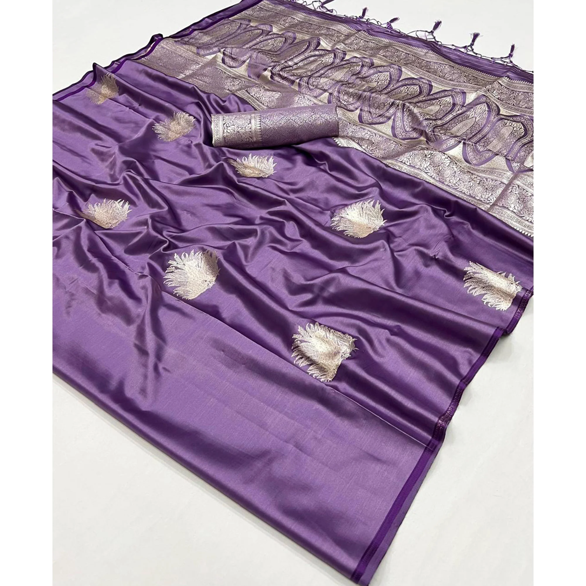 Purple Handloom Weaving Satin Saree - Image 5