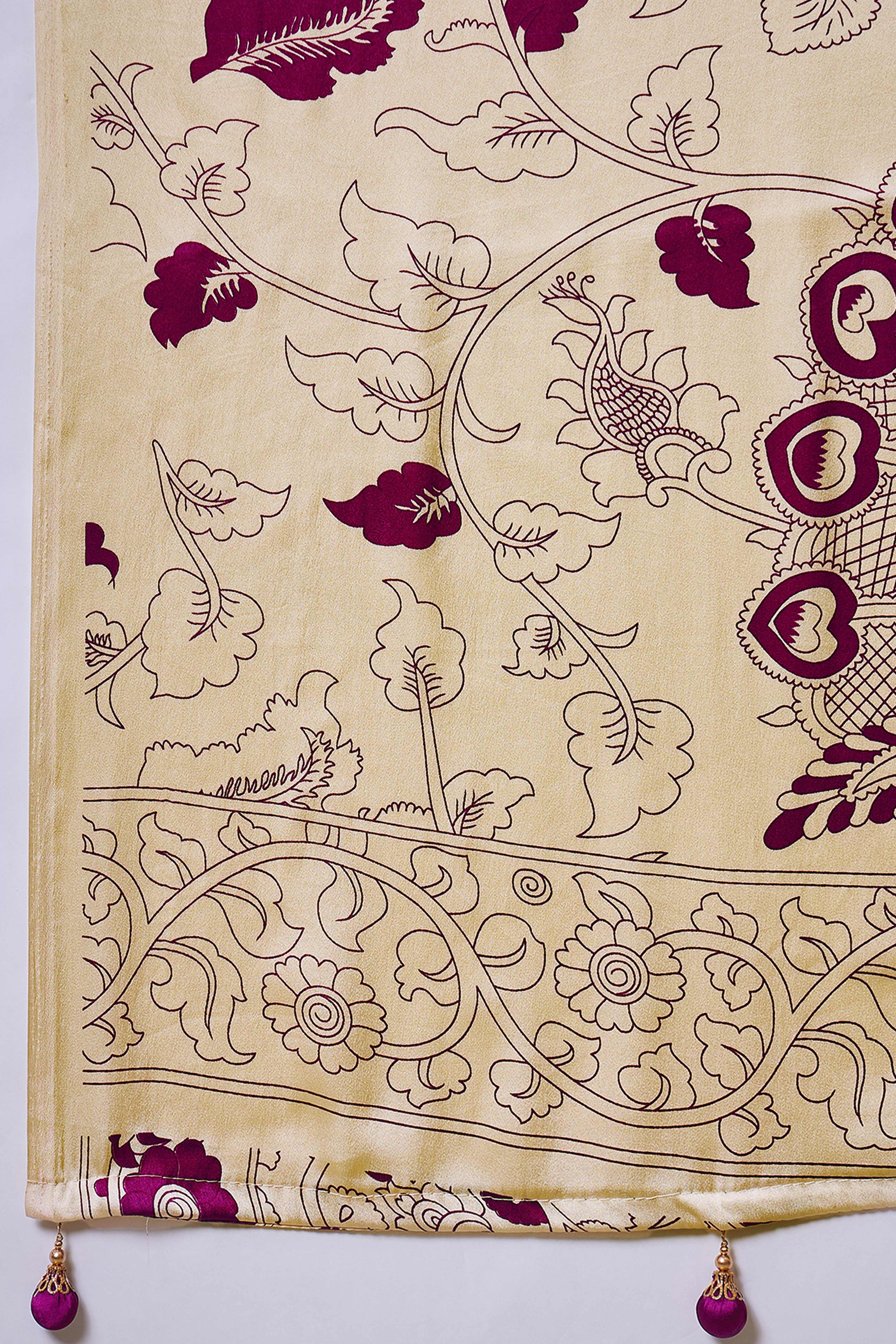Purple Kalamkari Style Modal Satin Saree Featuring Intricate Artistic Prints - Image 9
