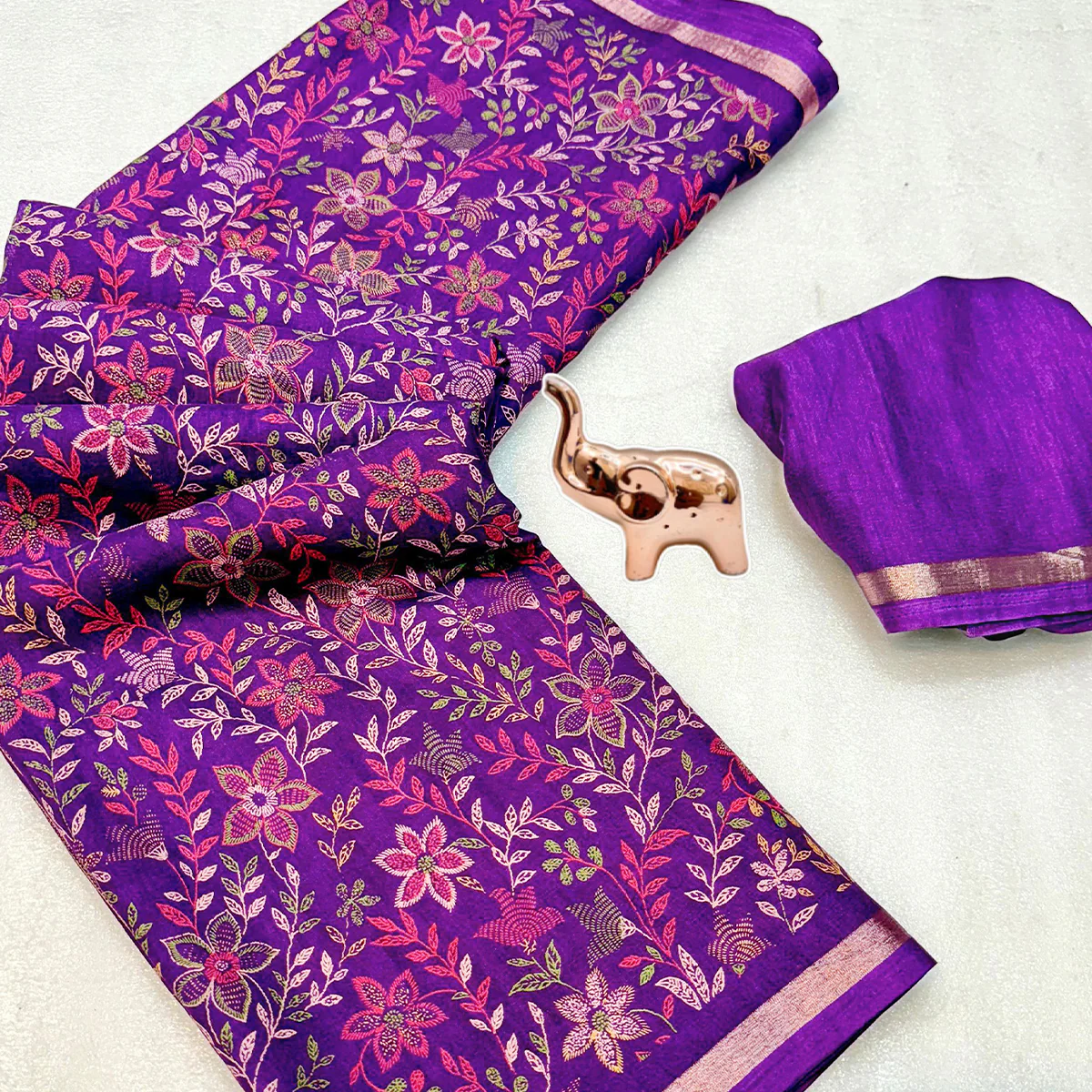 Purple Kashmiri Inspired Floral Printed Tussar Silk Saree for Ethnic Occasions - Image 3