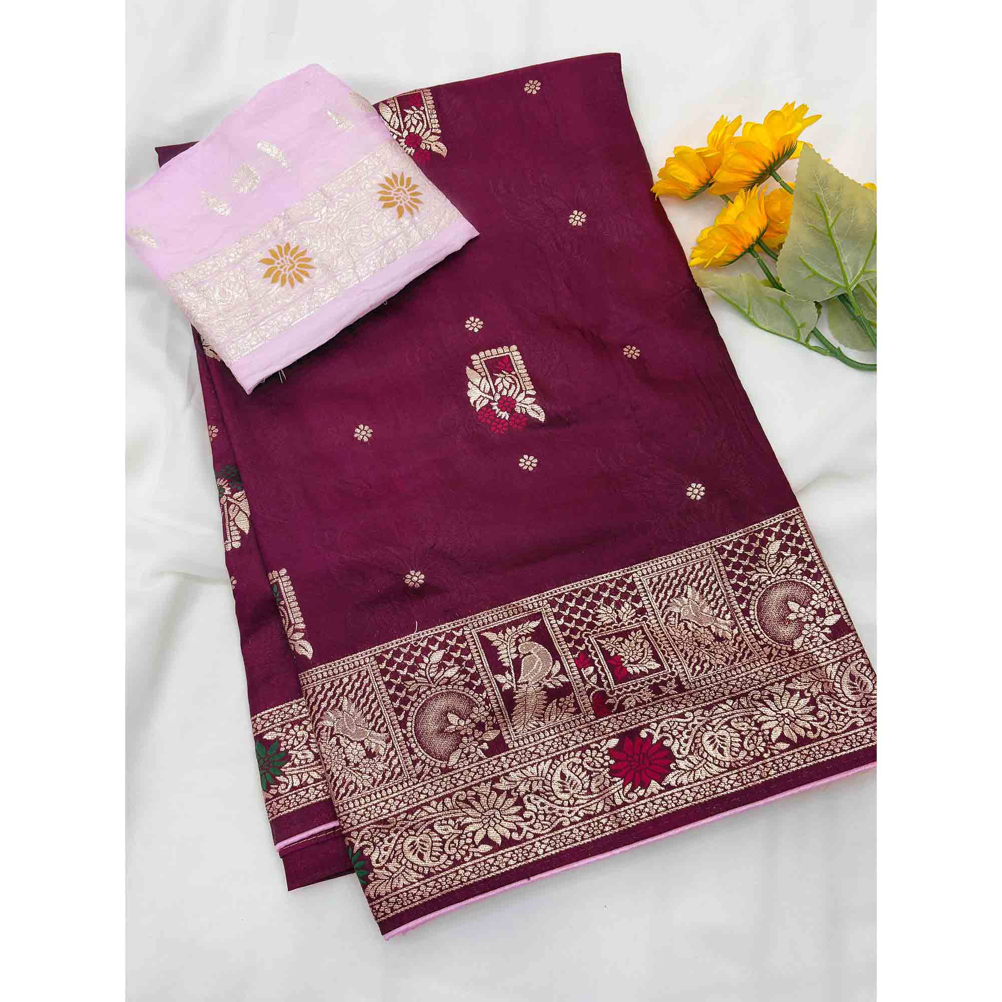 Purple Lightweight Muslin Soft Saree Beautified with Classic Meenakari Zari Weaves - Image 3