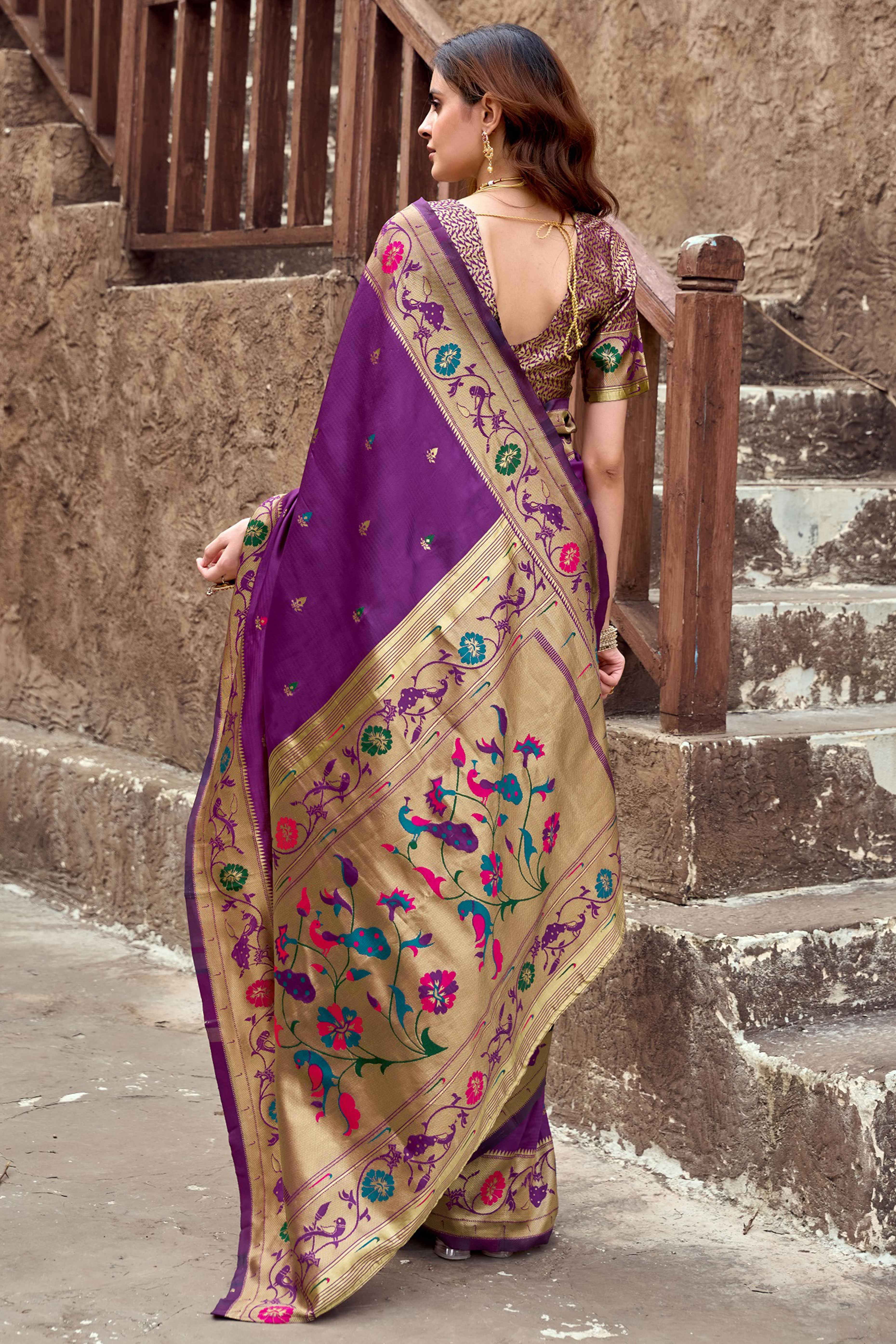 Purple Paithani Style Soft Silk Saree with Zari Weaving - Image 5