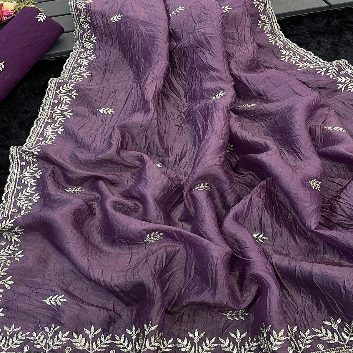 Purple Party Wear Art Silk Saree with Fine Embroidery - Image 2