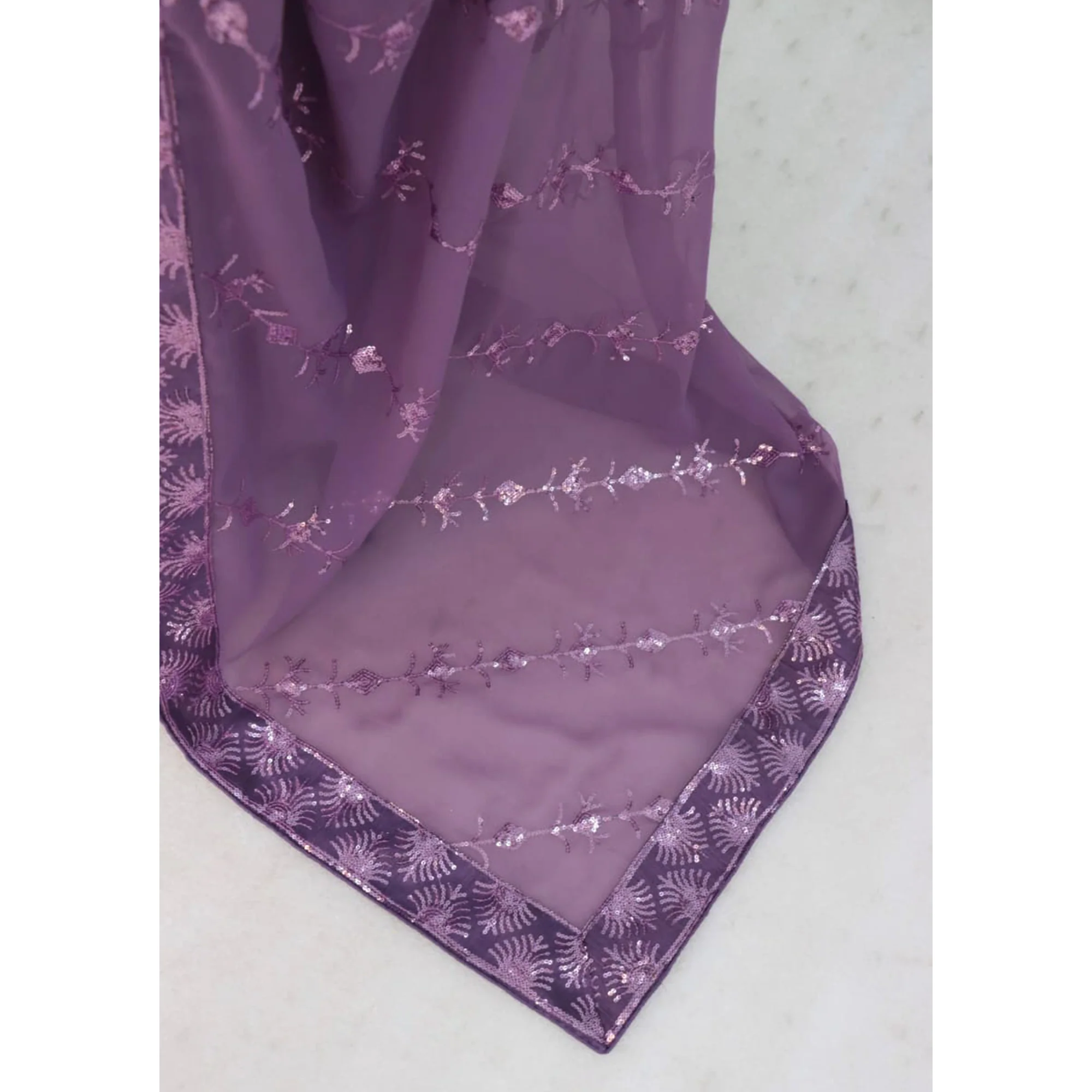 Purple Premium Vichitra Silk Saree Adorned with Shimmering Sequins Work - Image 10