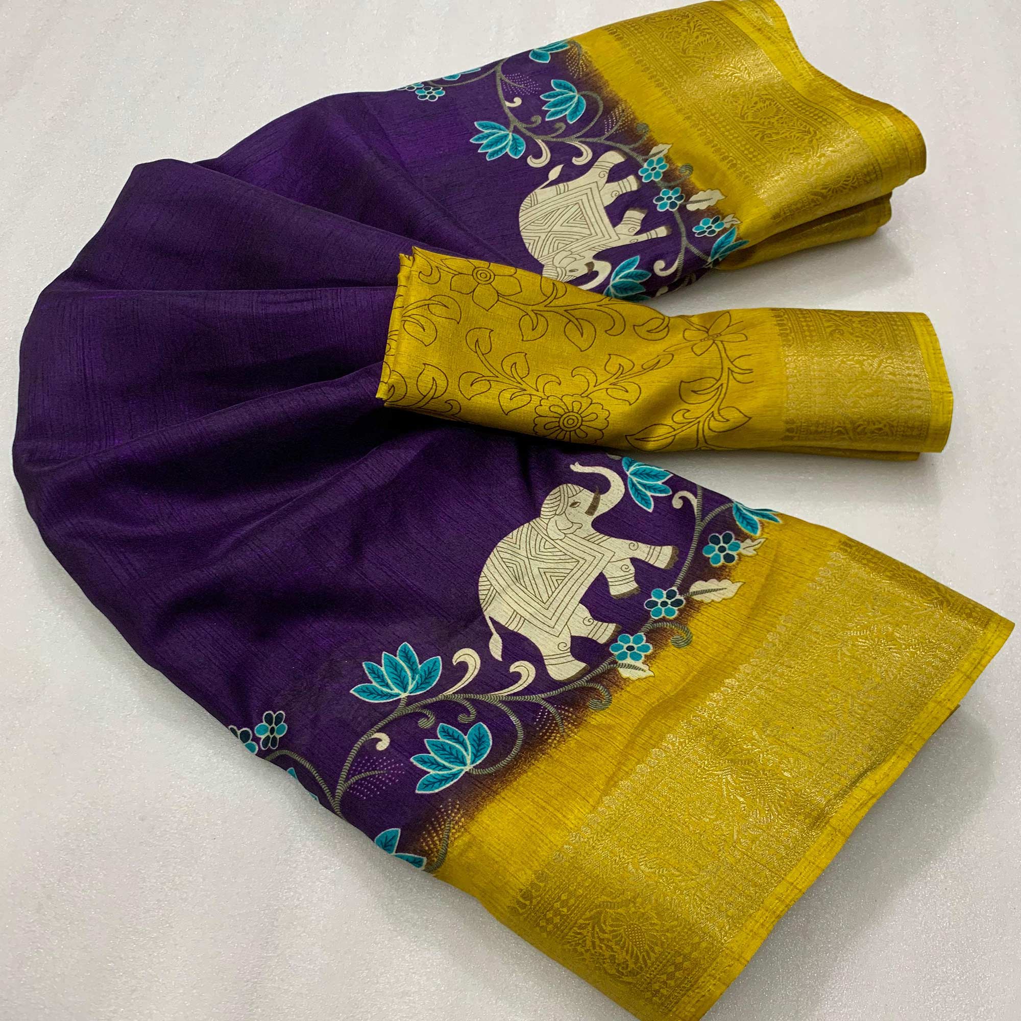 Purple Printed Dola Silk Saree - Image 3
