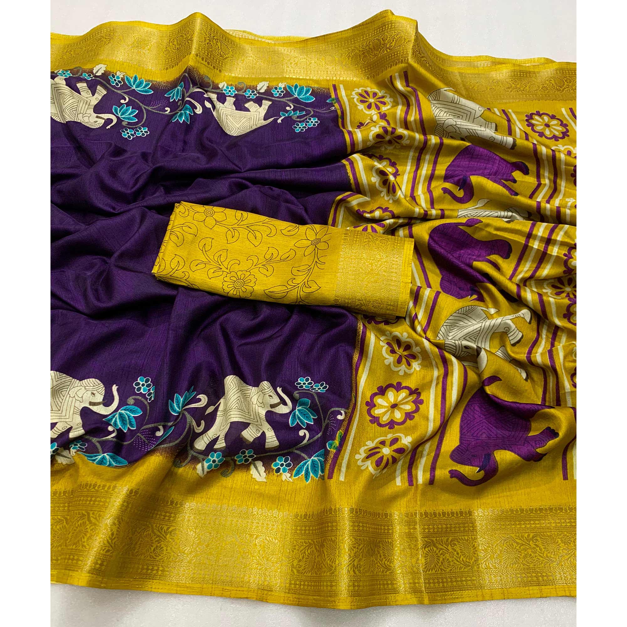 Purple Printed Dola Silk Saree - Image 4