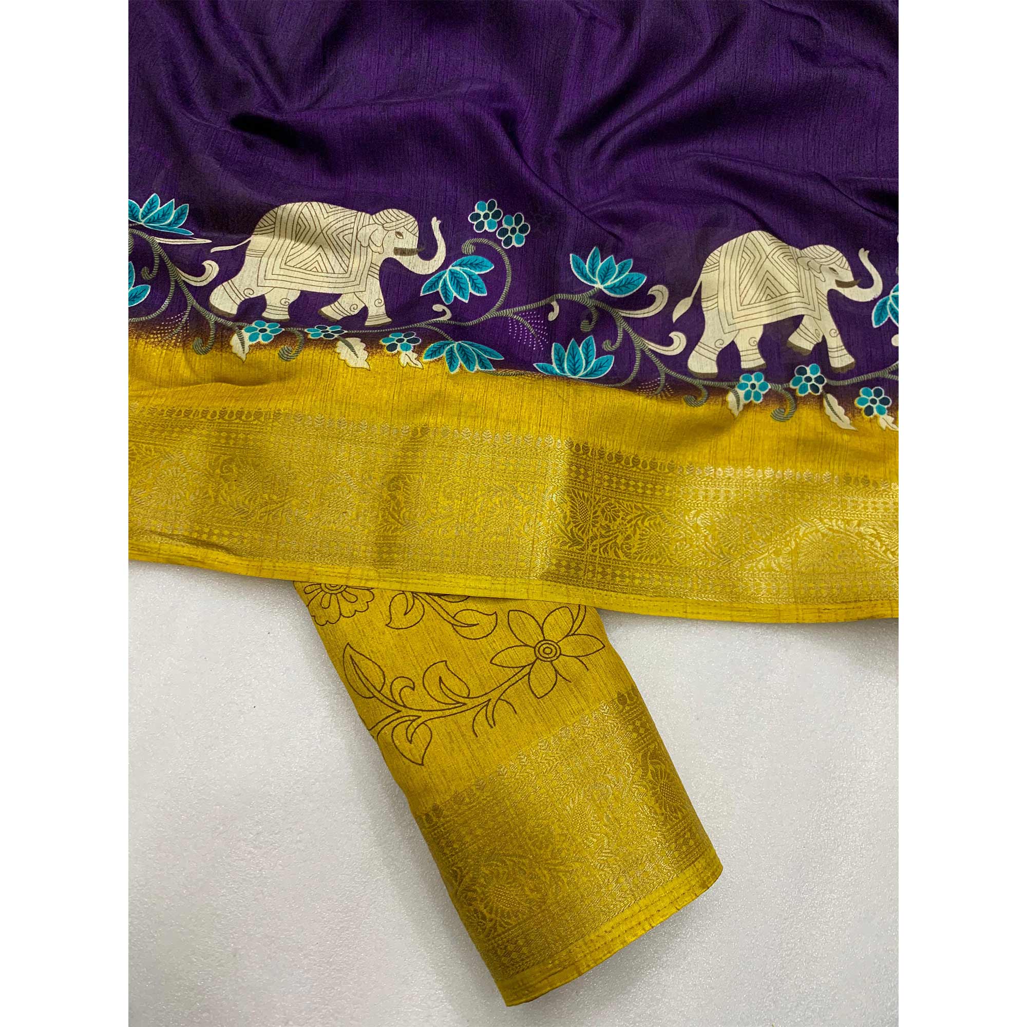 Purple Printed Dola Silk Saree - Image 5