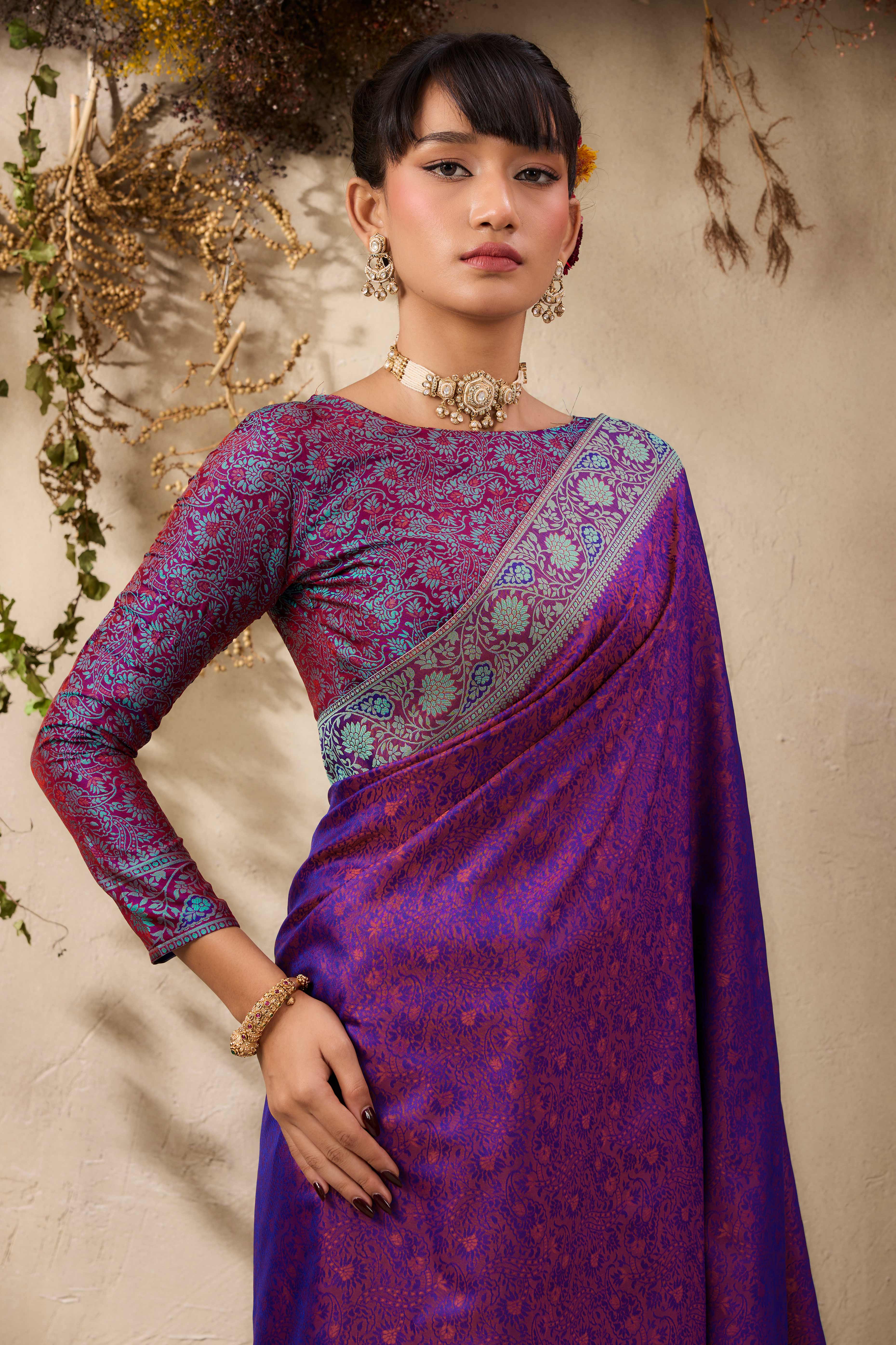Purple Pure Silk Kanjivaram Handloom Saree Enhanced with Zari Woven Patterns - Image 8