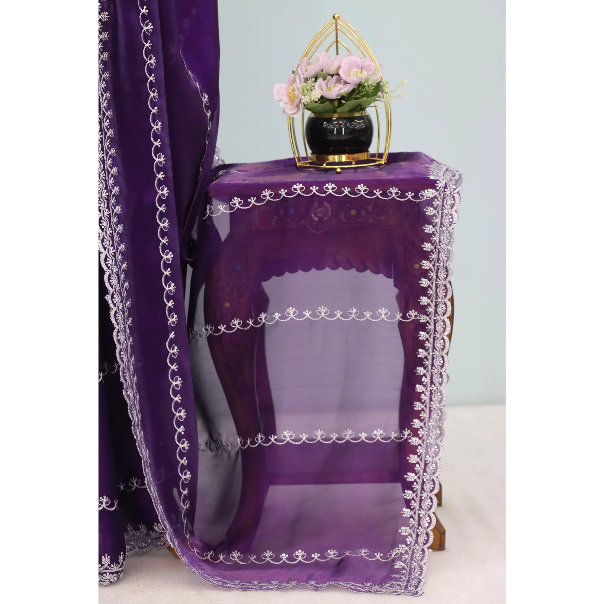 Purple Sequins Embroidered Satin Saree - Image 8