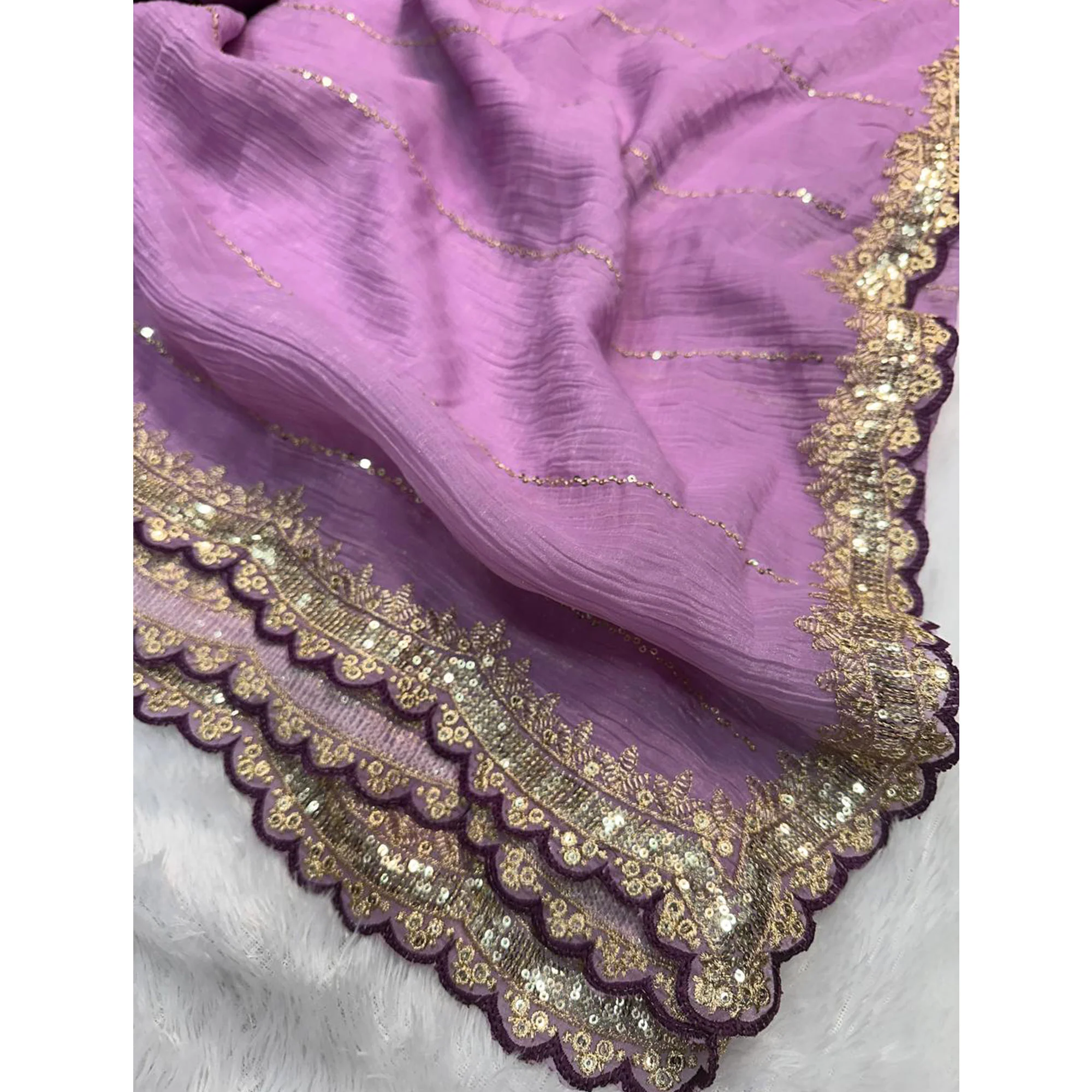 Purple Sequins Embroidered Tussar silk Saree - Image 5