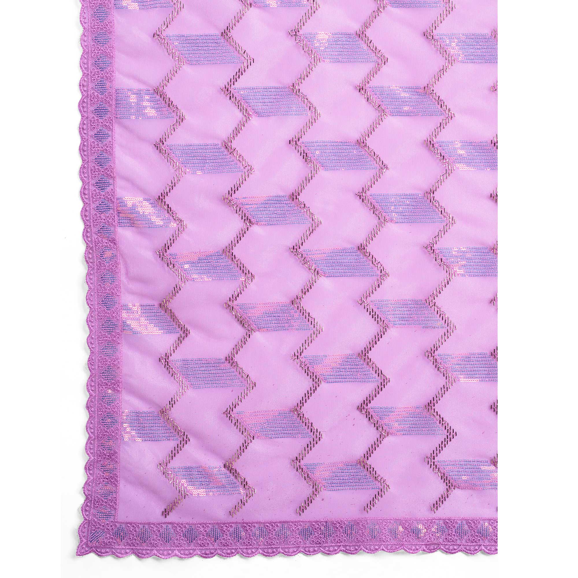 Purple Sequins Embroidered Twill Net Saree - Image 8
