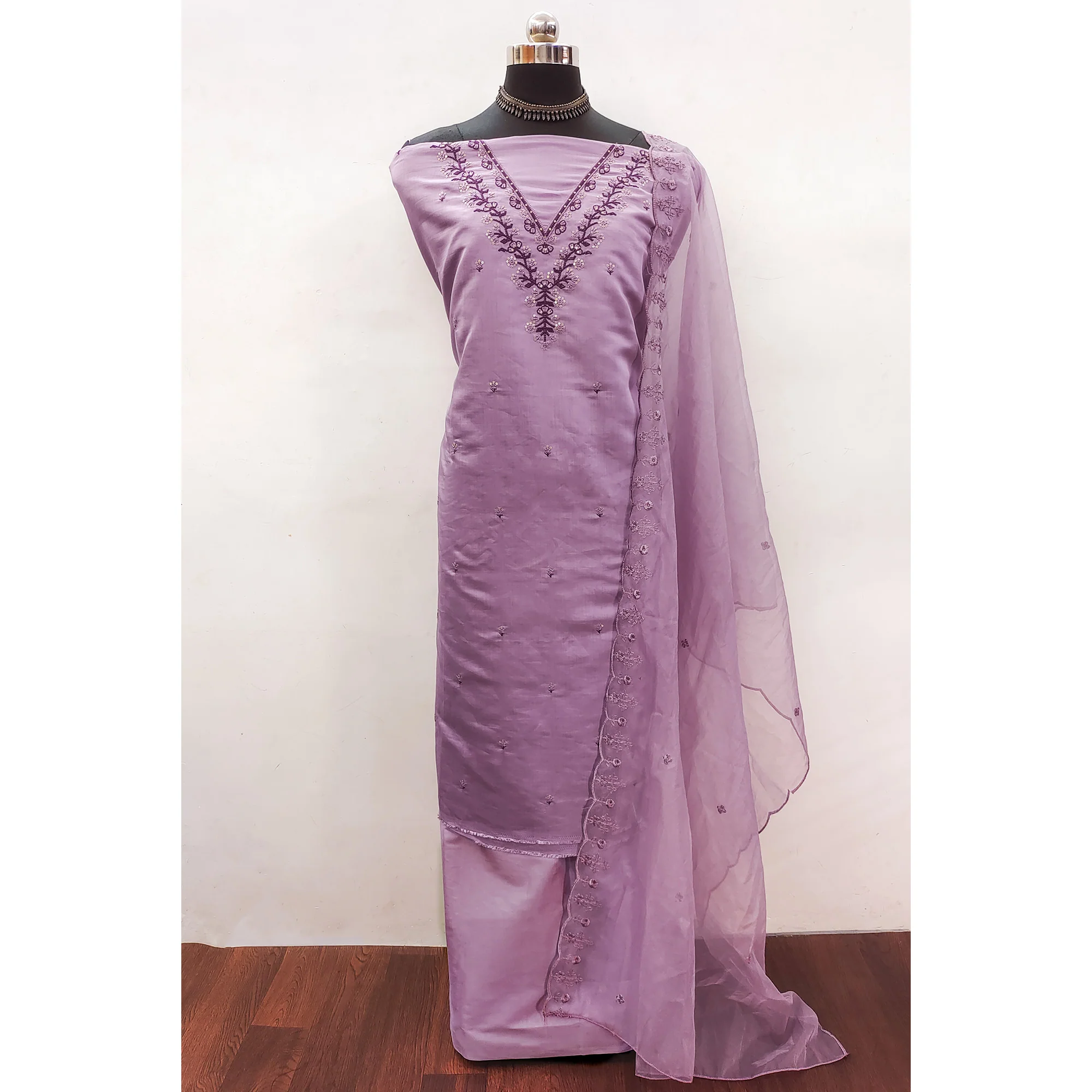 Purple Sequins Embroidered Viscose Dress Material - Image 3