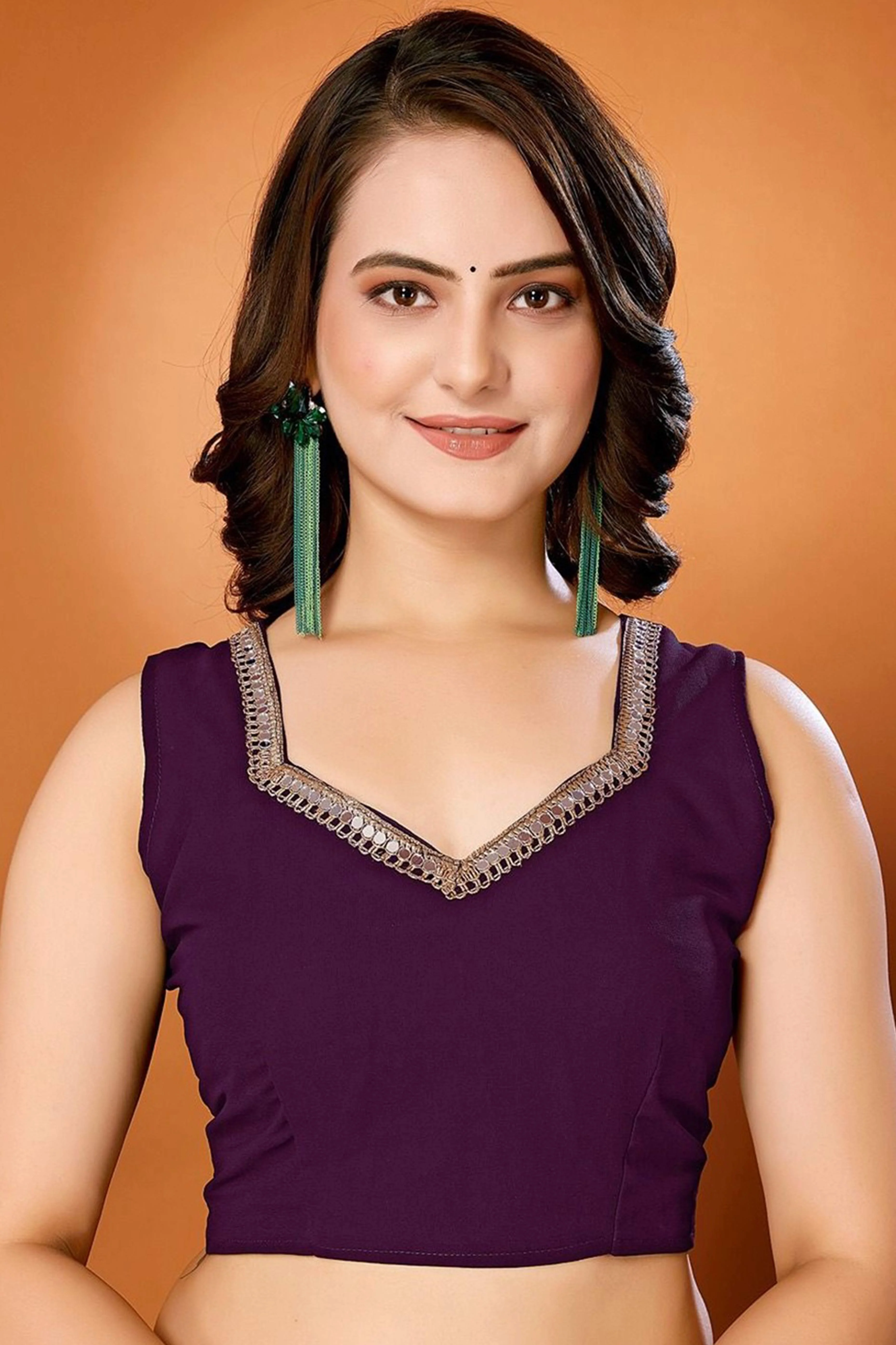 Purple Solid Georgette Saree With Mirror Border - Image 5